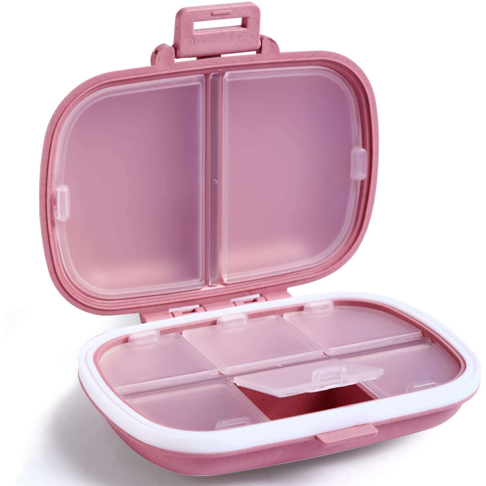 Holii Travel Pill Organizer, 8 Compartments Portable Pill Case, Daily Pill Box to Hold Vitamins, Small Pill Container for Pocket Purse Medicine Organizer（Pink） - Image 1