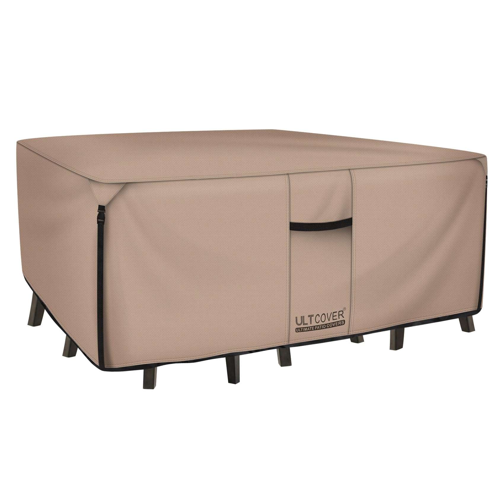 ULTCOVER Rectangular Patio Heavy Duty Table Cover - 600D Tough Canvas Waterproof Outdoor Dining Table and Chairs General Purpose Furniture Cover Size 111L x 74W x 28H inch - Image 1
