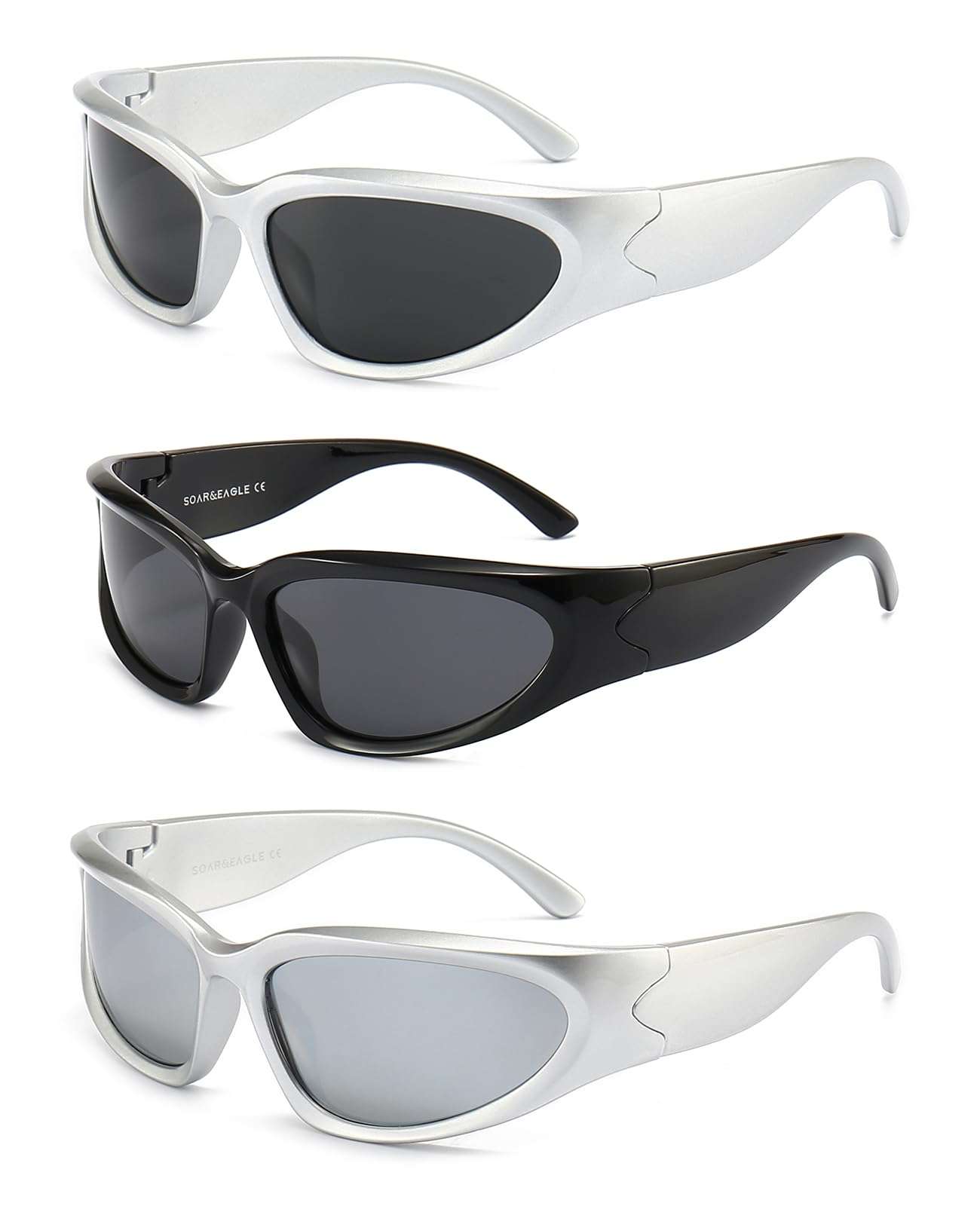 SOAR&EAGLE Y2K 3Pack Polarized sunglasses Wrap Around Men's Women's sunglasses Fashion Sport Shades Sun Glasses - Image 1
