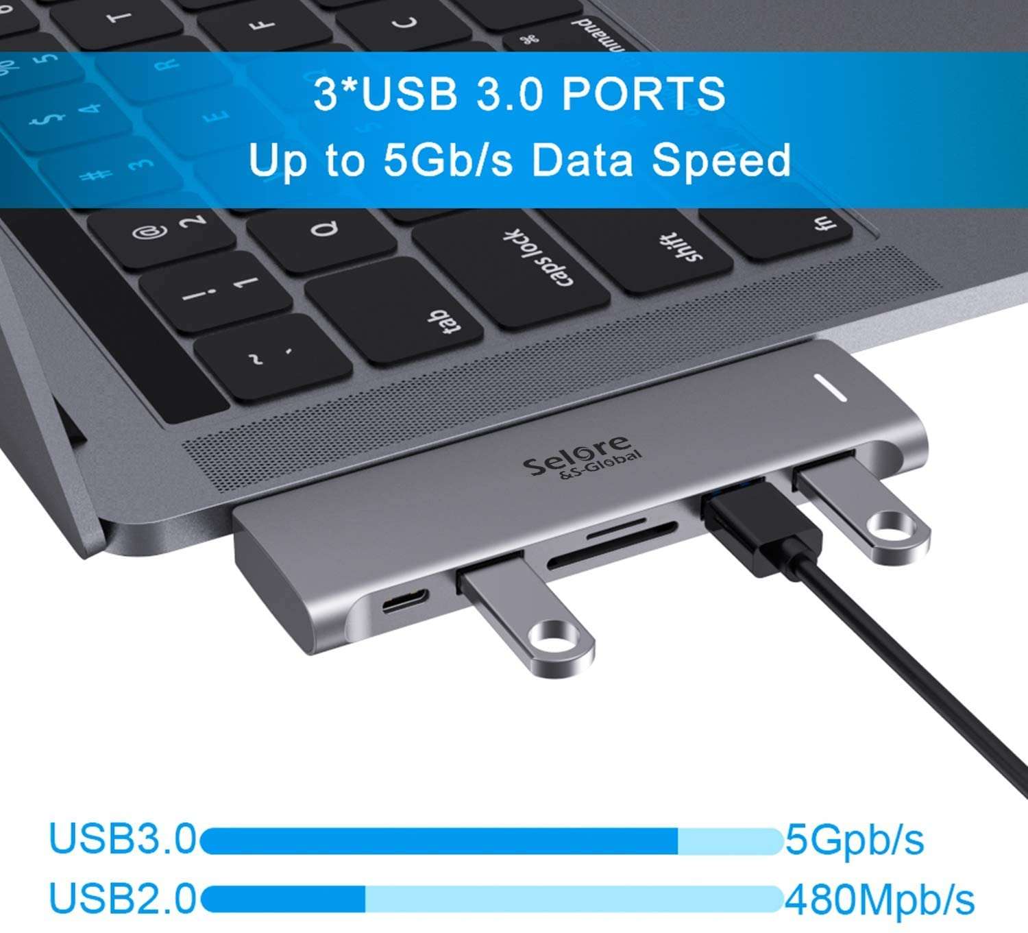 USB C Adapter for MacBook Pro/Air M1 M2 M3 2021 2020 2019 13" 15" 16", 6 in 1 USB-C Hub MacBook Pro Accessories with 3 USB 3.0 Ports,USB C to SD/TF Card Reader and 100W Thunderbolt 3 PD Port - Image 3