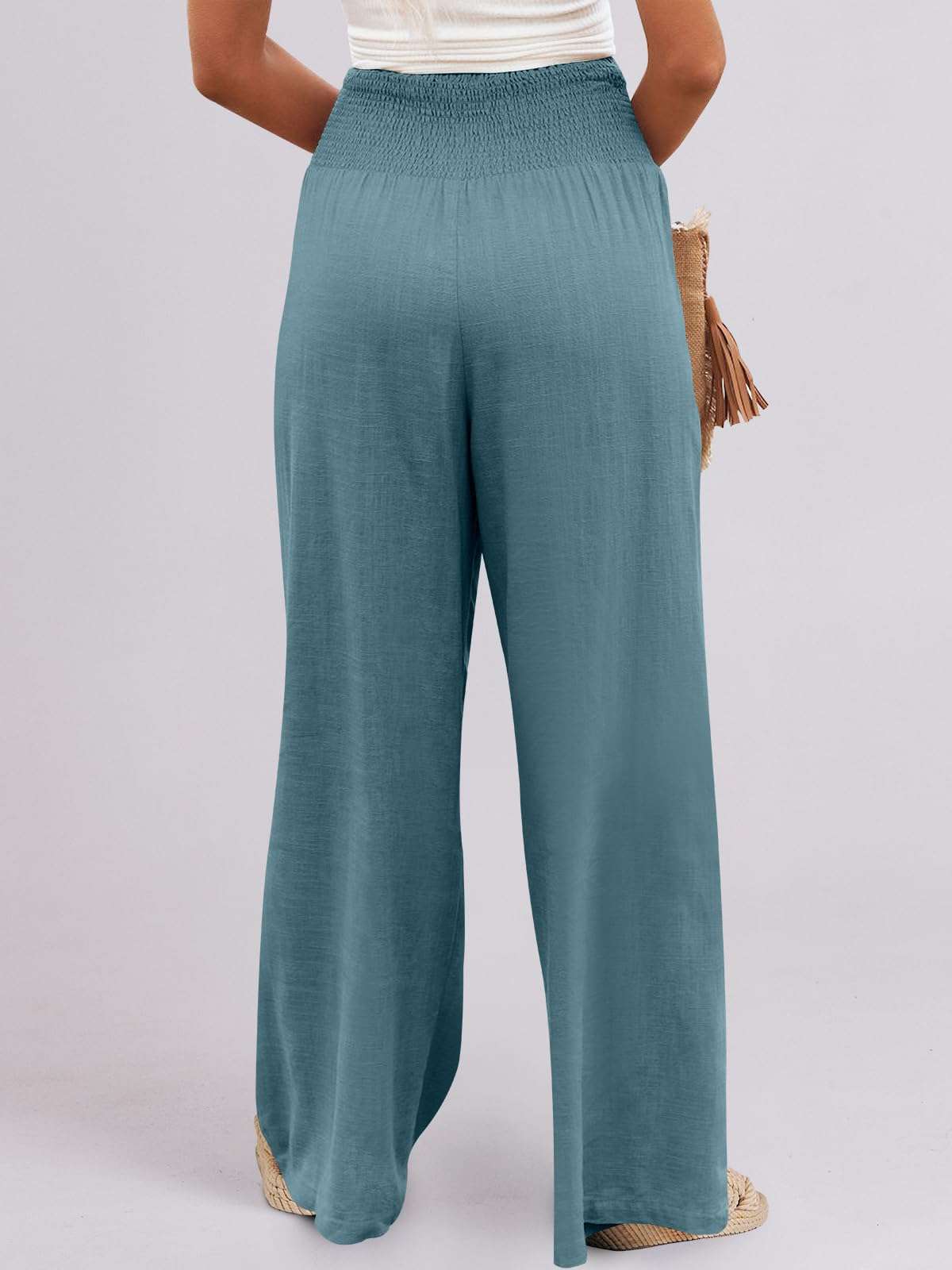 ANRABESS Women Linen Palazzo Pants Summer Boho Wide Leg High Waist Casual Lounge Pant 2025 Beach Travel Vacation Outfits - Image 8