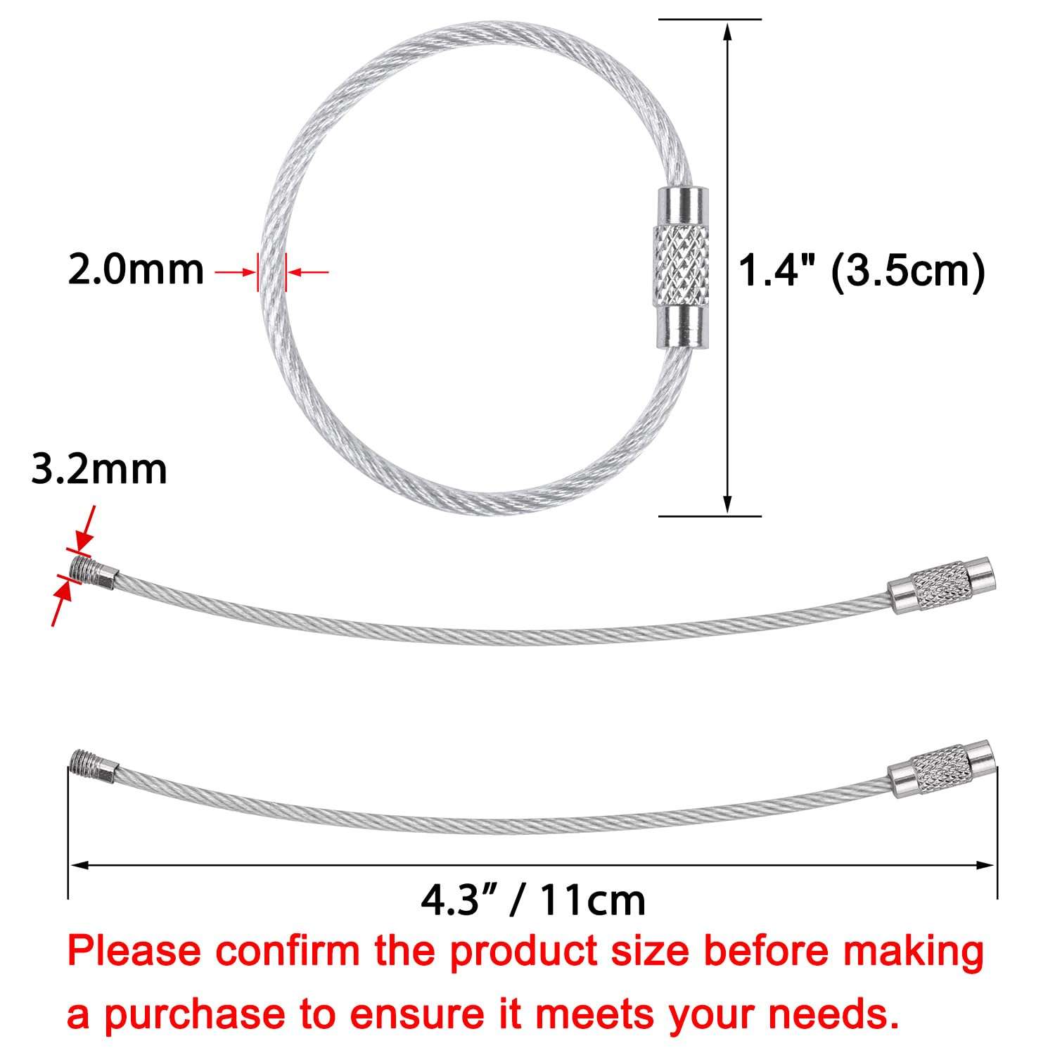 Wisdompro Keychain, 4.3/6.3 Inch Stainless Steel Wire Rings Cable Keyring Loop for Luggage Tags, Keys and ID Tag Keepers - Image 2