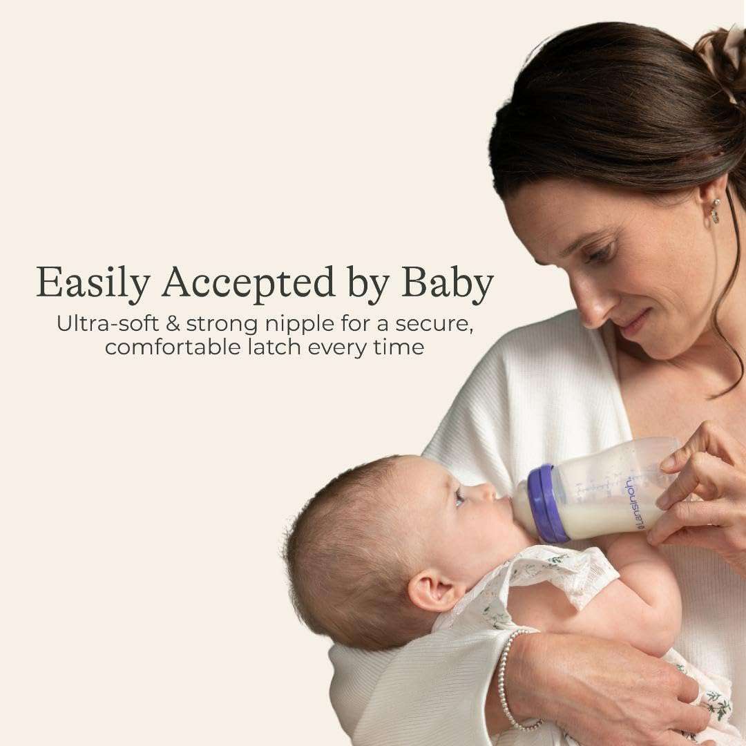 Lansinoh Anti-Colic Baby Bottles for Breastfeeding Babies, 8 Ounces, 3 Count, Includes 3 Medium Flow Nipples, Size M - Image 2