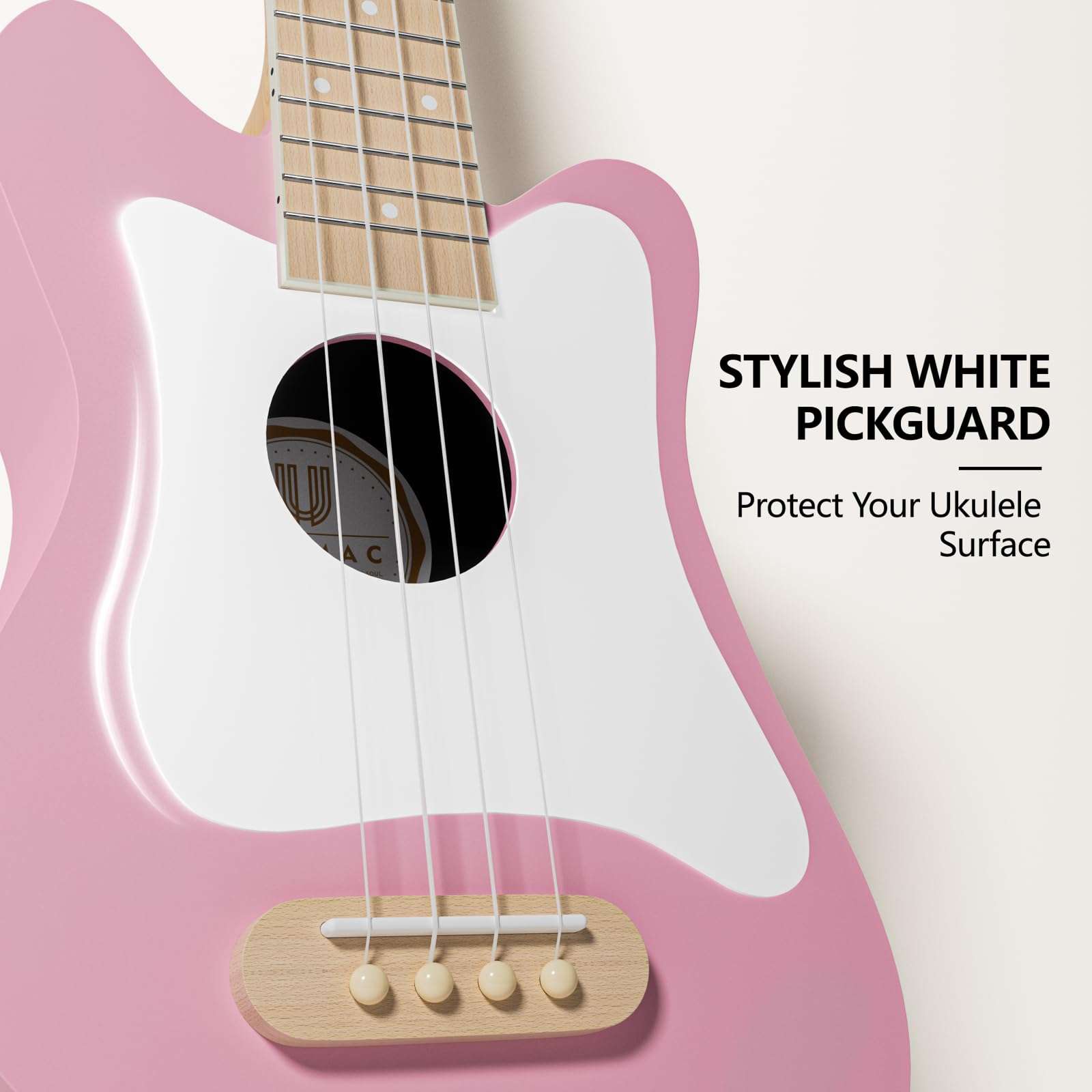Ulumac Soprano Ukulele, Stylish Shape with White Pickguard Spruce 21.5 inch Ukelele Beginner Kit with Gig Bag, Digital Tuner, Replacing Strings, 3 Guitar Picks, Strap, Cloth, Pink, P005WPN - Image 2