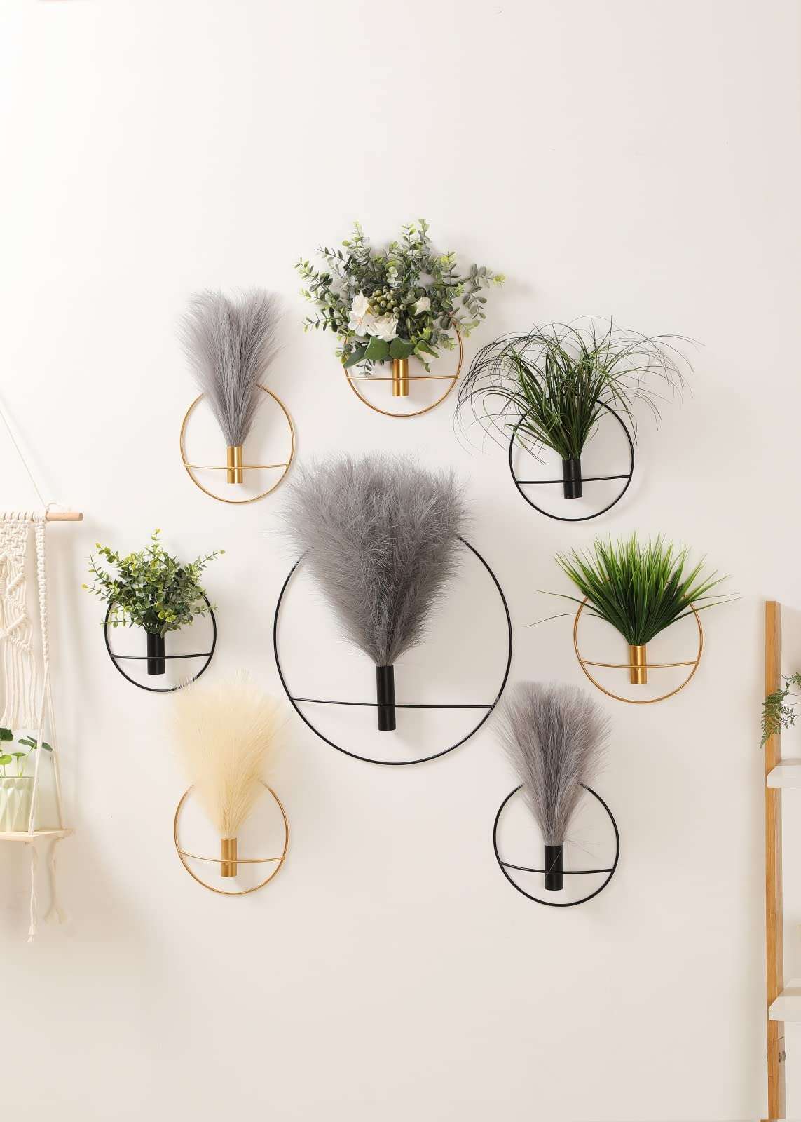 Pretty Jolly Boho Wall Decor, Wall-Mounted Metal Art, Hanging Artificial Pampas Display, Living Room, Bedroom, Bathroom, Diningroom, Fake Faux Plant 2 Pack Black Brown - Image 3