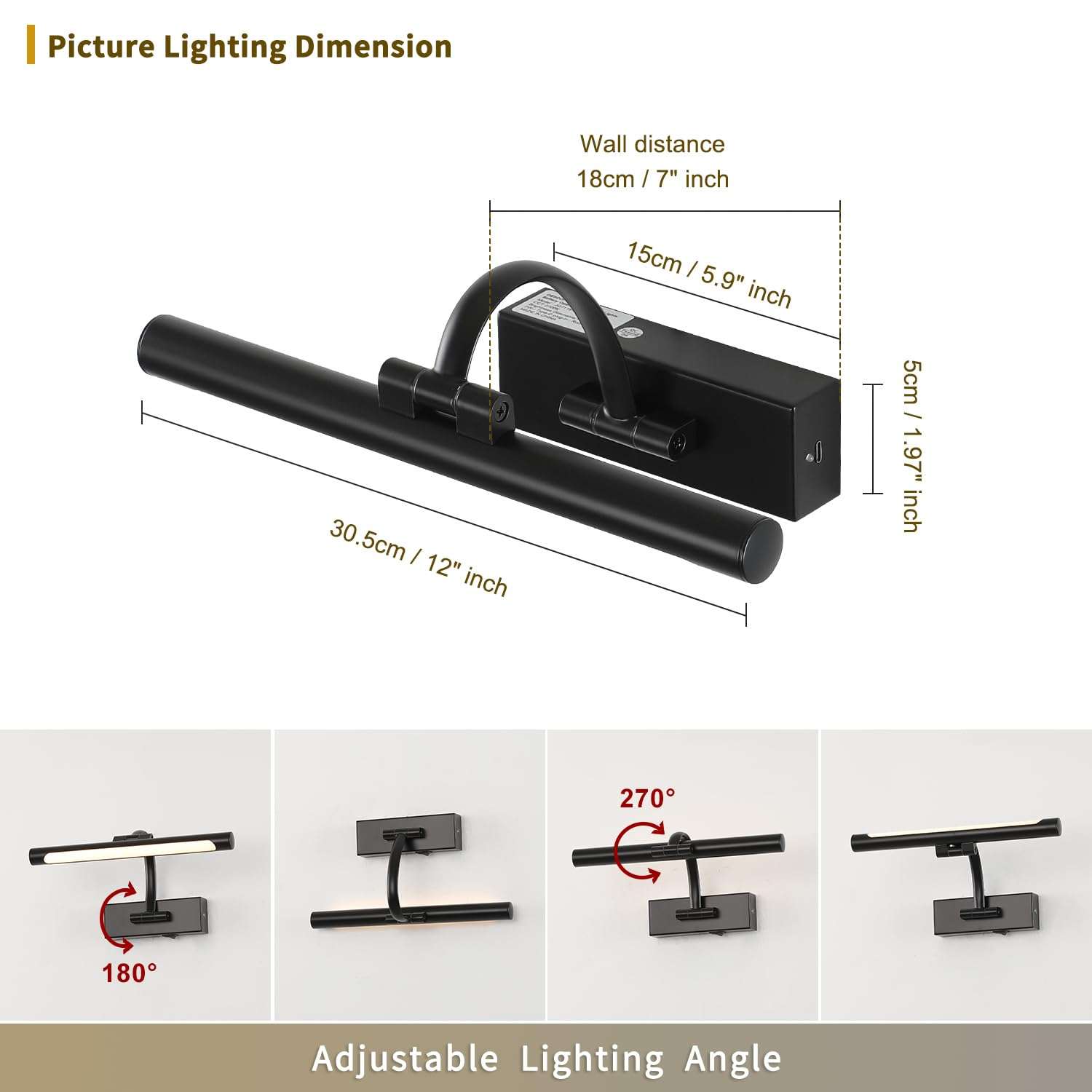 DESOOP Battery Operated Picture Lights for Wall Black Art Light Wireless Gallery Lights with Timer and Remote 12 Inch 2W Warm White - Image 5