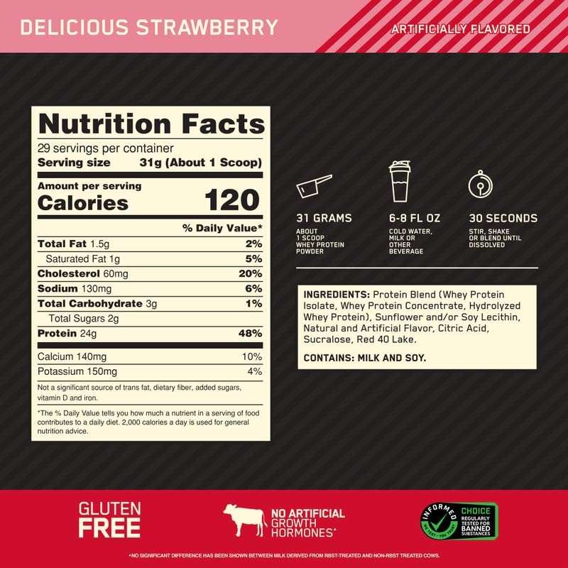 Optimum Nutrition Gold Standard 100% Whey Protein Powder, Delicious Strawberry, 2 Pound (Packaging May Vary) - Image 3