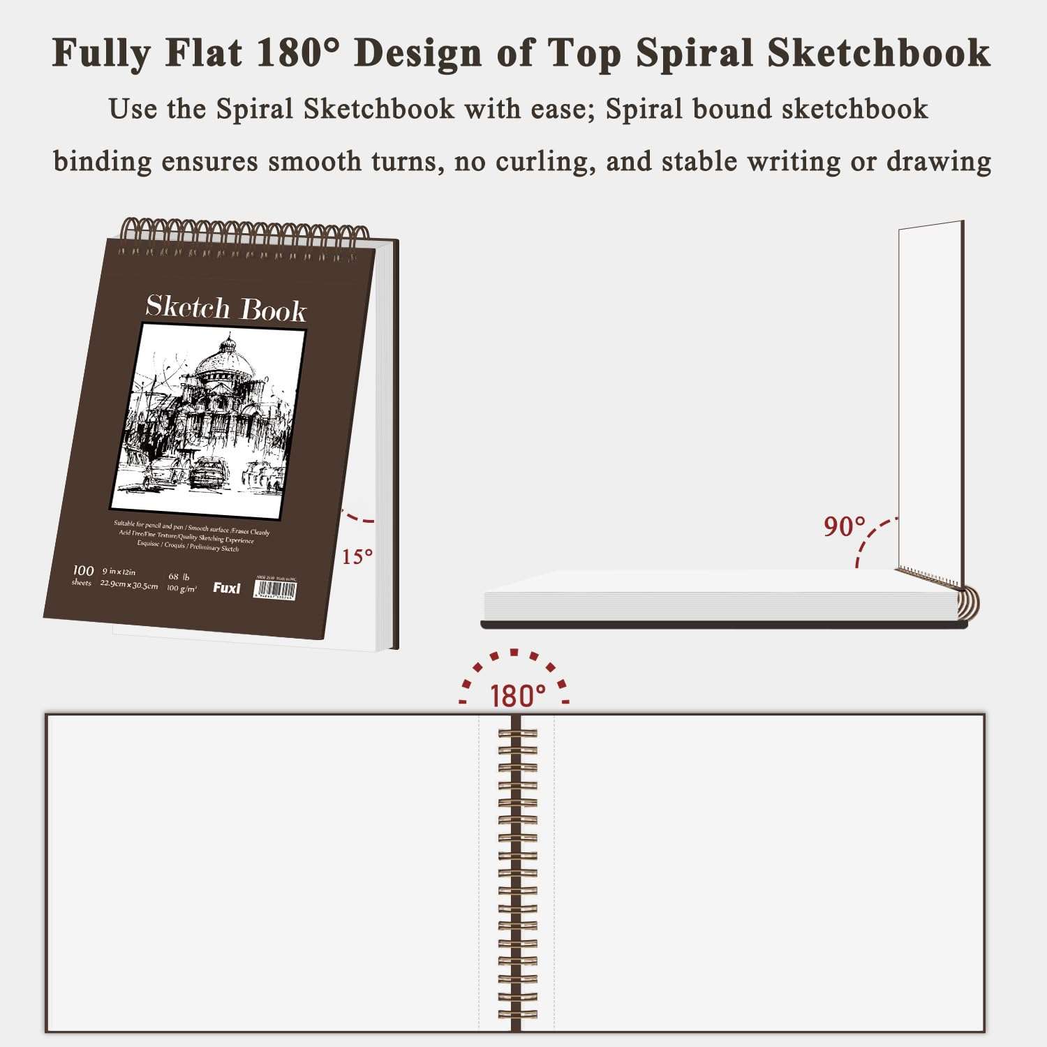 Fuxi 9" x 12" Sketch Book, Top Spiral Bound Sketch Pad, 100 Sheets 68lb/100gsm Acid-Free Drawing Paper, Art Sketchbook for Drawing Pad for Kids Artists & Beginners Professional Art Supplies for Adults - Image 6