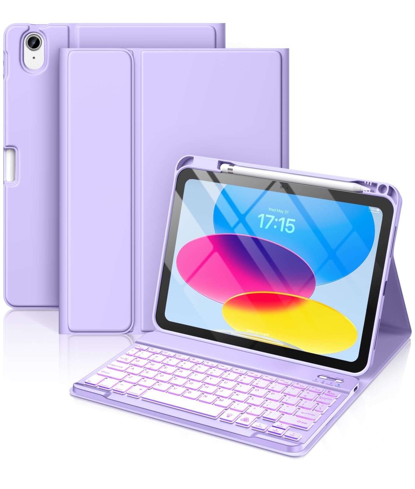 Hamile for iPad 11th 10th Generation Case with Keyboard - 7 Colors Backlit Wireless Detachable Folio Keyboard Cover with Pencil Holder for iPad 11-inch A16 2025 10th Gen 10.9 Inch 2022 (Purple) - Image 1