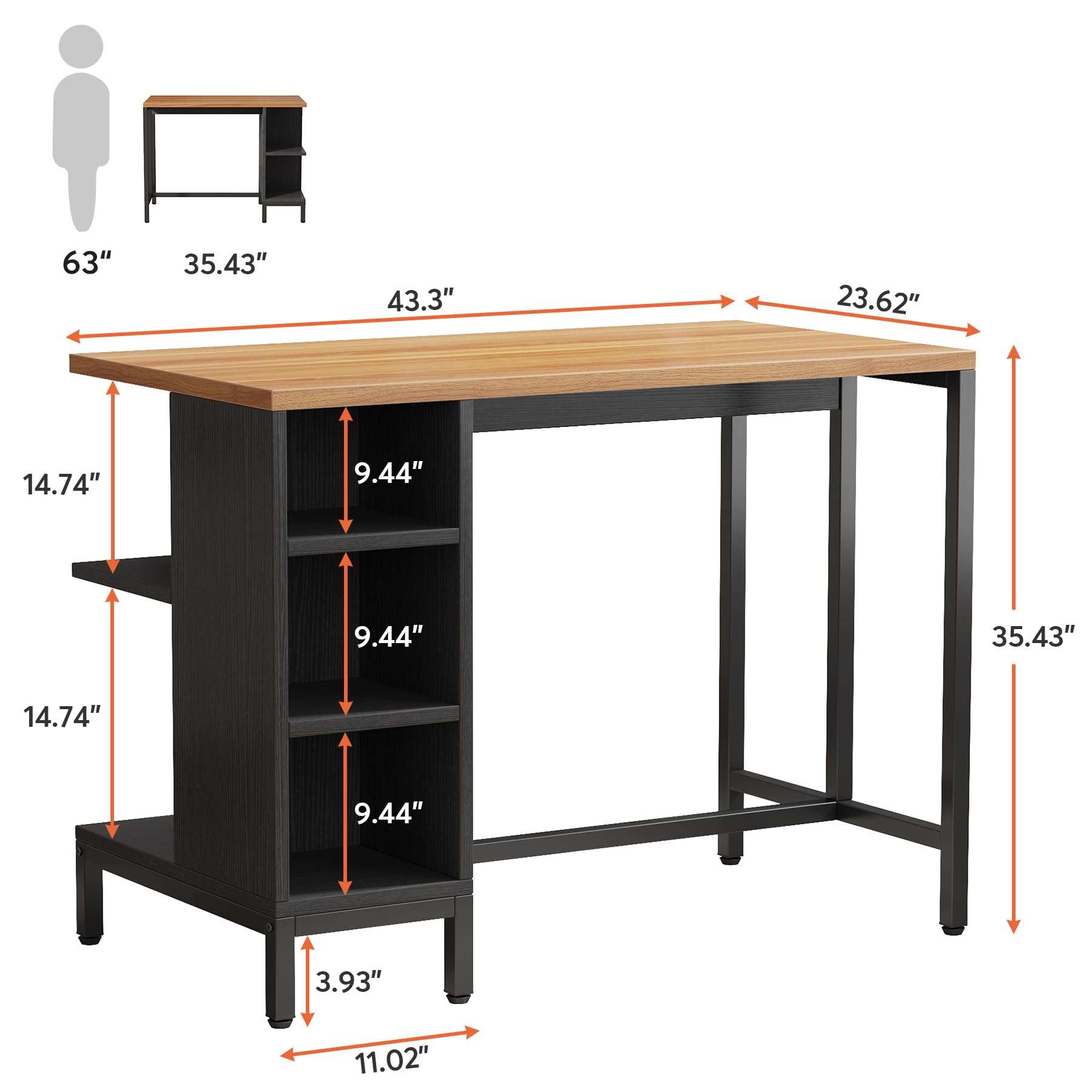 Tribesigns Kitchen Island, Kitchen Shelf Bar Table with 5 Open Storage Shelves and Large Worktop, Industrial Butcher Block Island (Stools Not Included) - Image 2