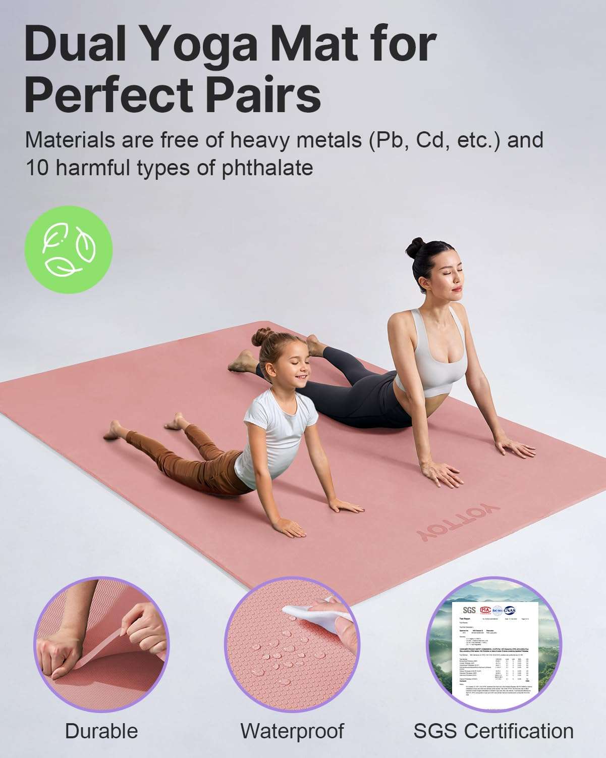 YOTTOY Large Yoga Mat (75 * 52 * 1/2inch),Extra Wide TPE Exercise Mat,Non-Slip Workout Mat for Pilates, Fitness, Barefoot, Home Gym Studio with Strap and Towel - Image 5