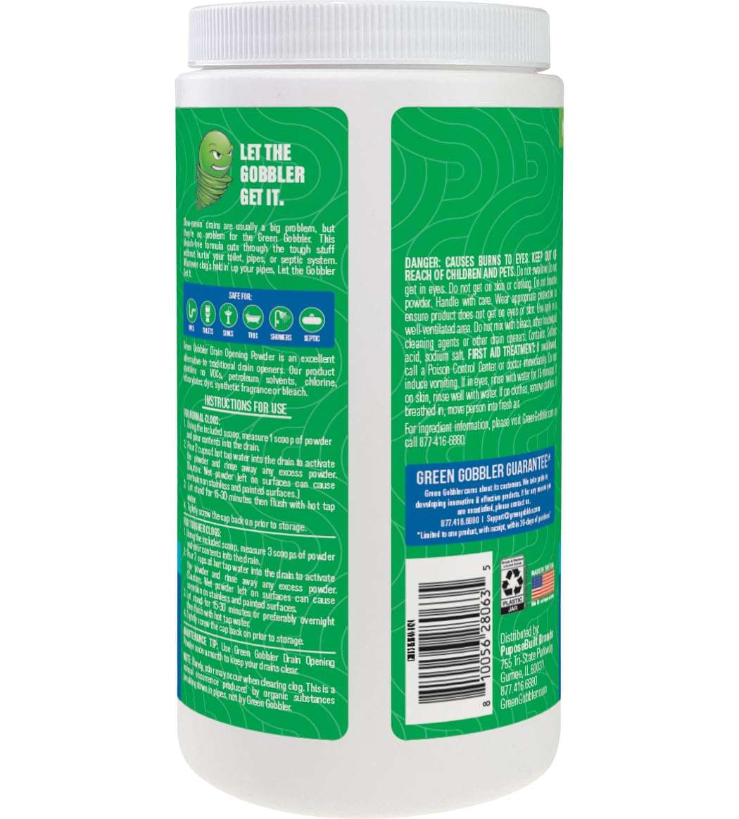 Green Gobbler Drain Clog Remover & Drain Cleaner Powder, 20+ Treatments, Maintenance Breaks Down Grease, Paper, Fat & Oil, Septic Safe - Image 2