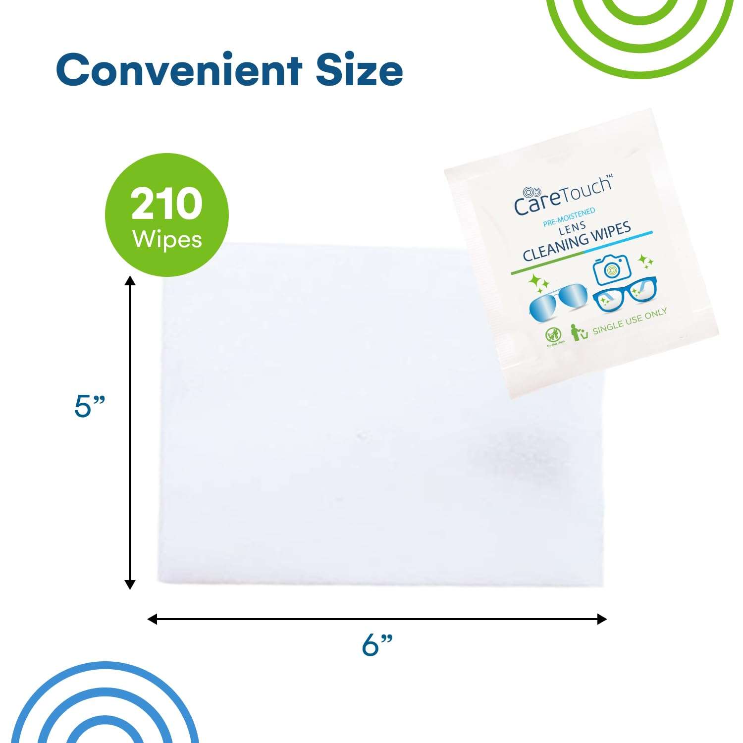 Care Touch Lens Wipes for Eyeglasses- 210 Count Individually Wrapped Pre- Moistened Wipes, 5 x 6 Inch- Camera Lens, Sunglasses and Glasses Cleaner,- Gentle and Portable for Cleaning of Optical Devices - Image 3