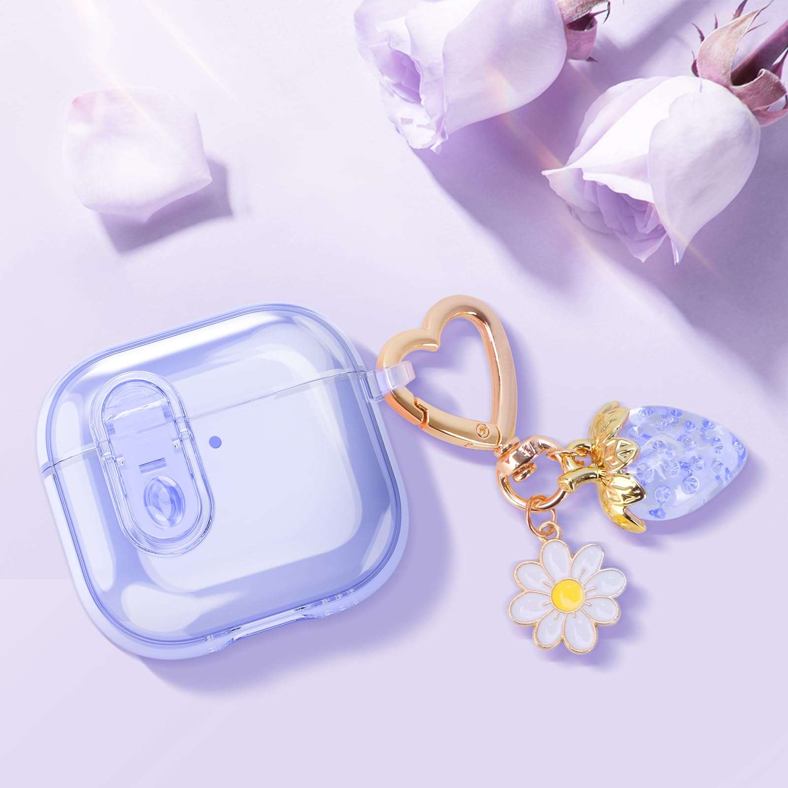 Clear Case with Safety Lock Compatible with AirPods 4 (2024) | Soft TPU Transparent | Women/Girl Design | Strawberries Keychain | 4th Generation Earbuds Case - Image 2