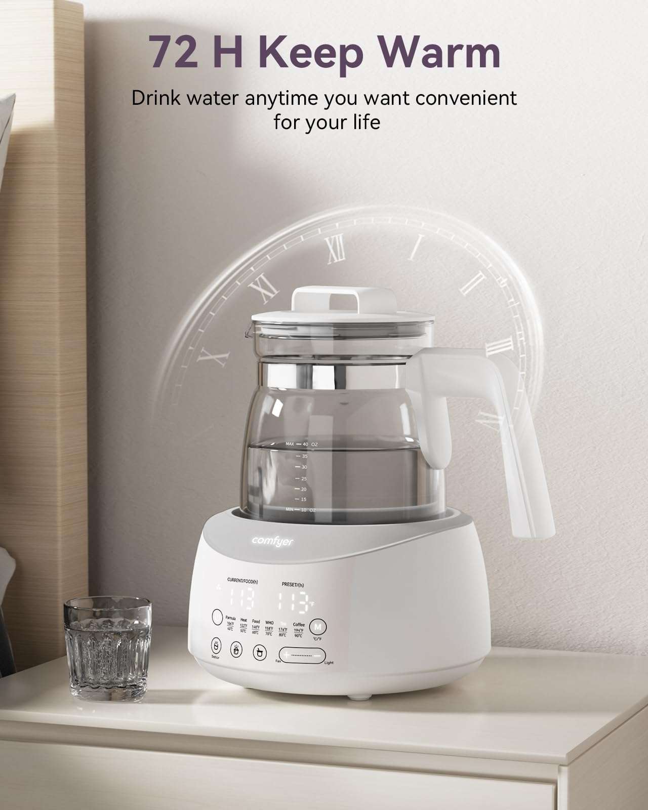 Bottle Warmer comfyer, Baby Bottle Warmer with Night Light & Faster Cooling Fan, Instantly Water Warmer, Tea Kettle Electric with 6 Temperature Control Presets, Feed Baby More Easier and Healthier - Image 2