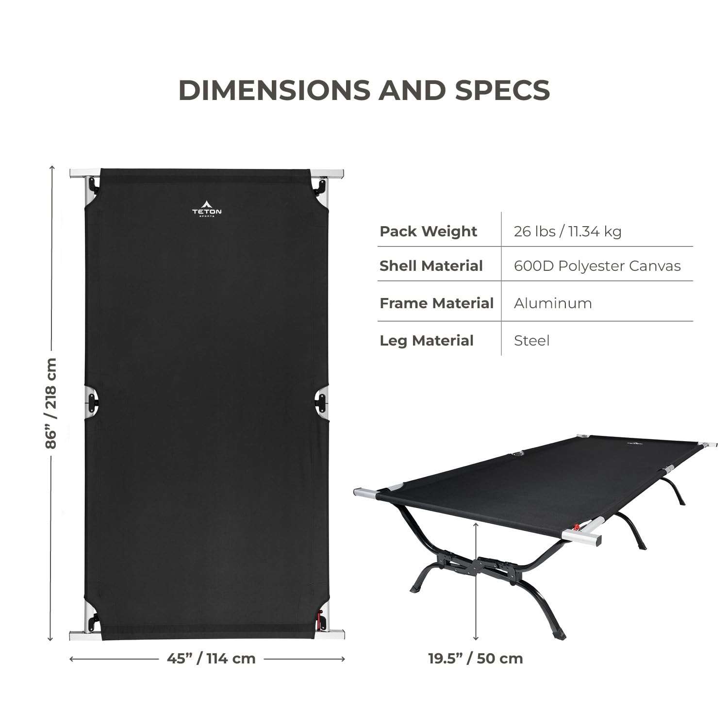 Teton Camping Cot with Patented Pivot Arm, Folding Camping Cot, Durable Heavy Duty Canvas, Comfortable Sleeping Bed for Adults, Portable - Image 8
