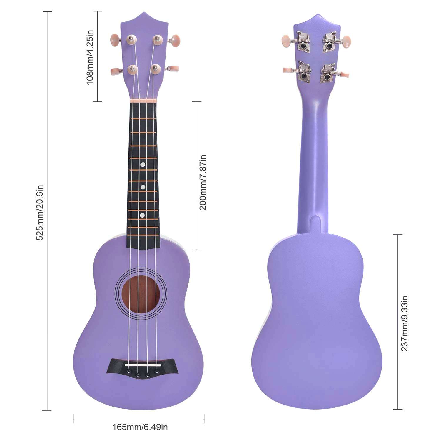Soprano Ukulele Beginner Pack, 21 Inch Basswood kids Ukuleles Starter Kit with Gig Bag Spare Strings Tuner and Picks. (purple) - Image 3