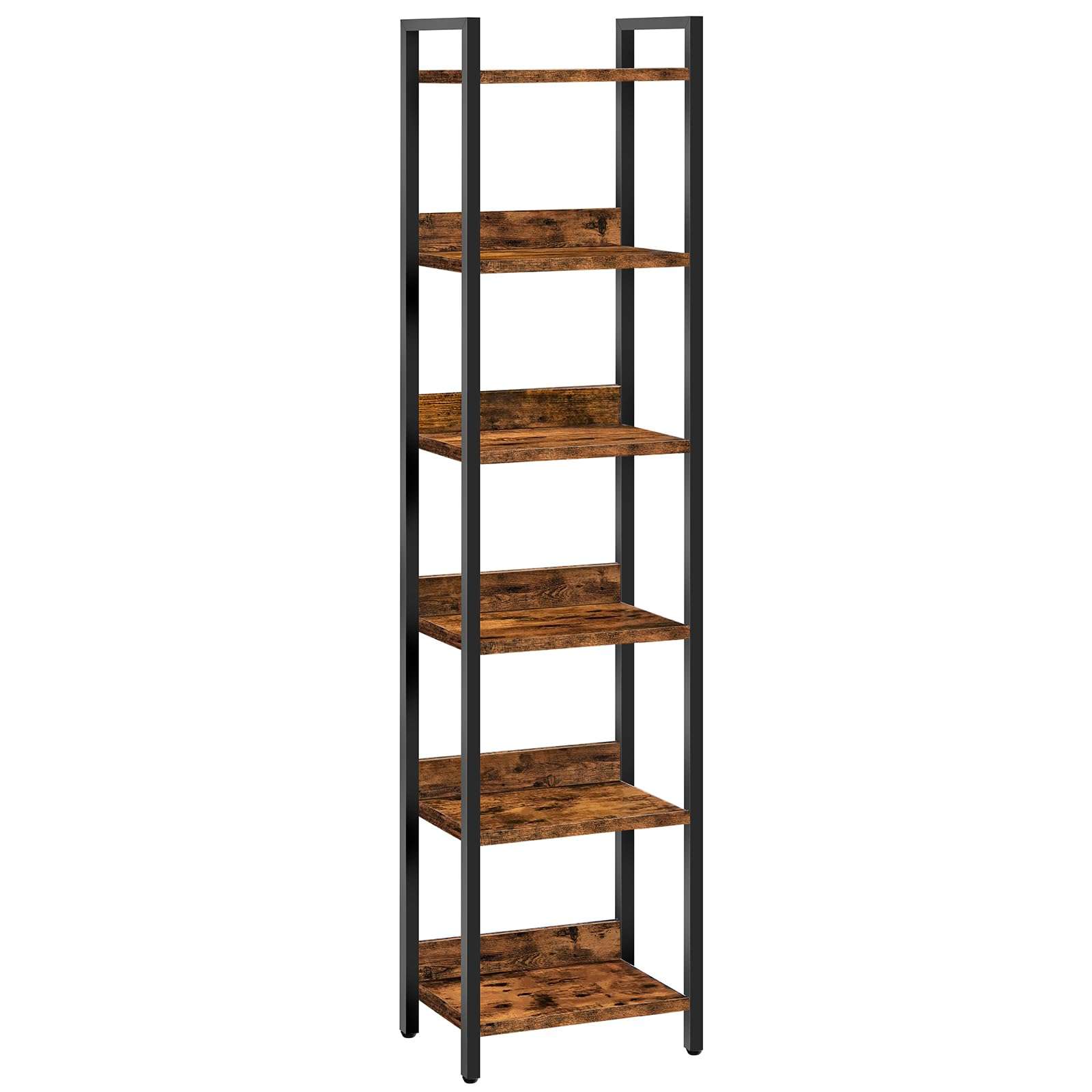 MAHANCRIS Bookshelf, 6-Tier Bookcase, Standing Book Shelf for Small Space, Storage Shelf Organizer, for Living Room, Bedroom, Study, Balcony, Rustic Brown and Black BKHR6601 - Image 1