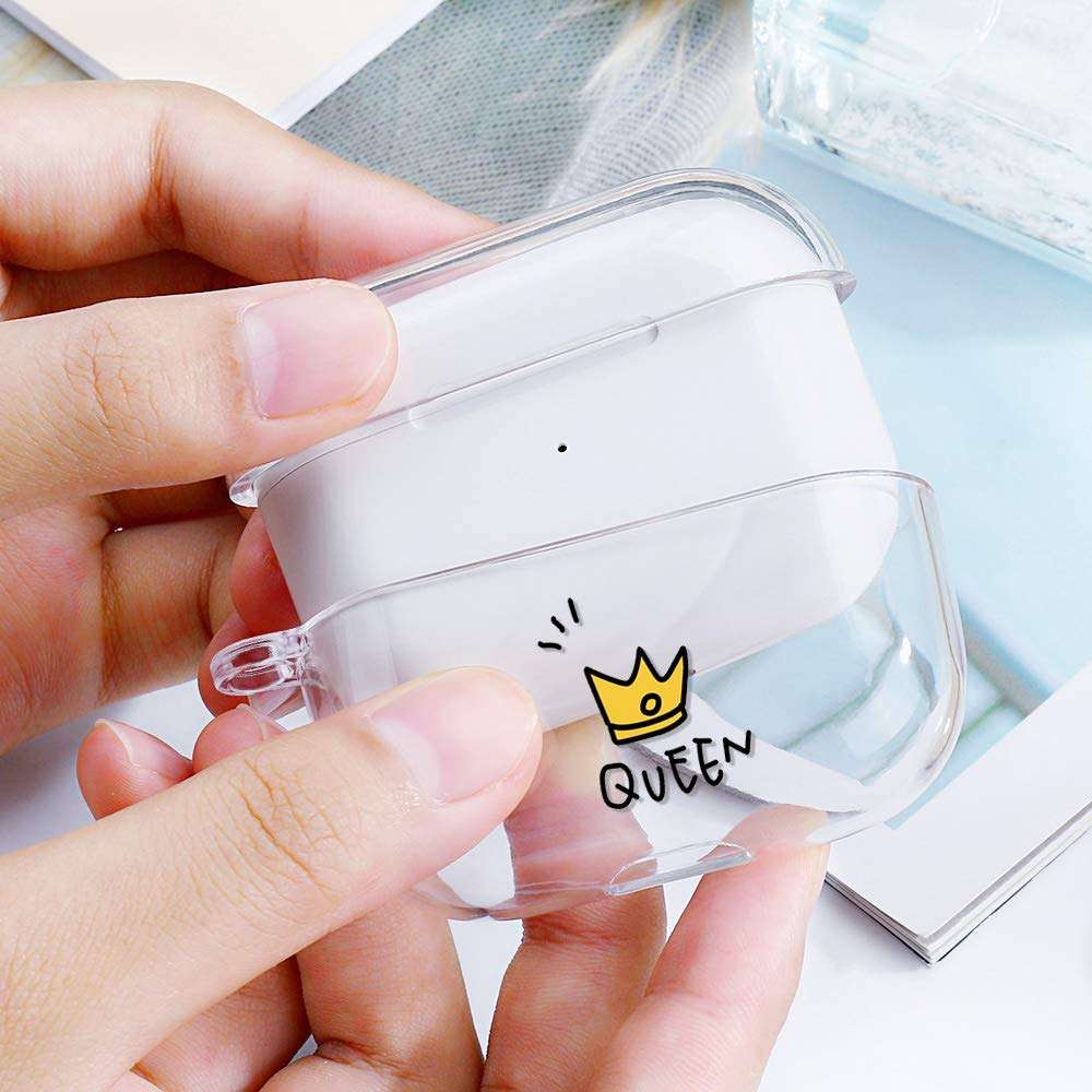 AKABEILA Airpods Pro Case Cover Cute Soft Silicone Clear with Pattern Designs for Women Men Shockproof Protective Case for Airpods Pro Case with Carabiner [Front LED Visible] - Image 5