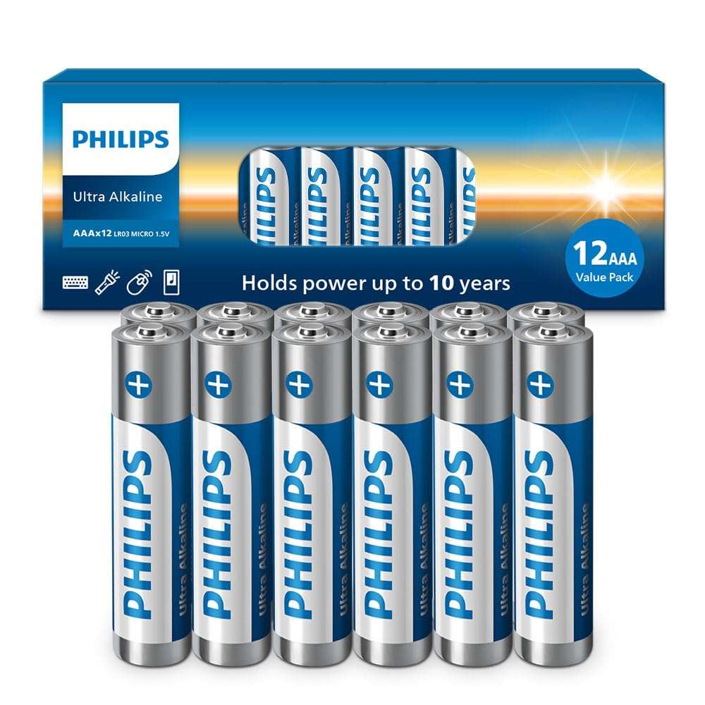 PHILIPS AAA Batteries 12 Pack, 1.5v Ultra Alkaline Triple AAA. Batteries, 10-Year Shelf Life, Ultimate Long-Lasting AAA Battery, 129% More Power for Your Devices, Leak-Proof, Premium Performance. - Image 1
