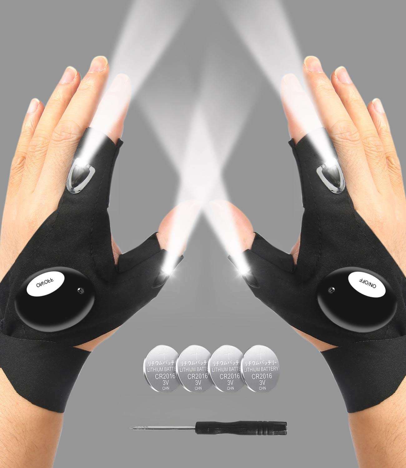 MOIPEJO LED Flashlight Gloves, Gifts for Men Him Boyfriend Husband, Cool Gadget Finger Lights Waterproof for Camping Fishing Repairing, Fathers Day Christmas Birthday Gift - Image 1