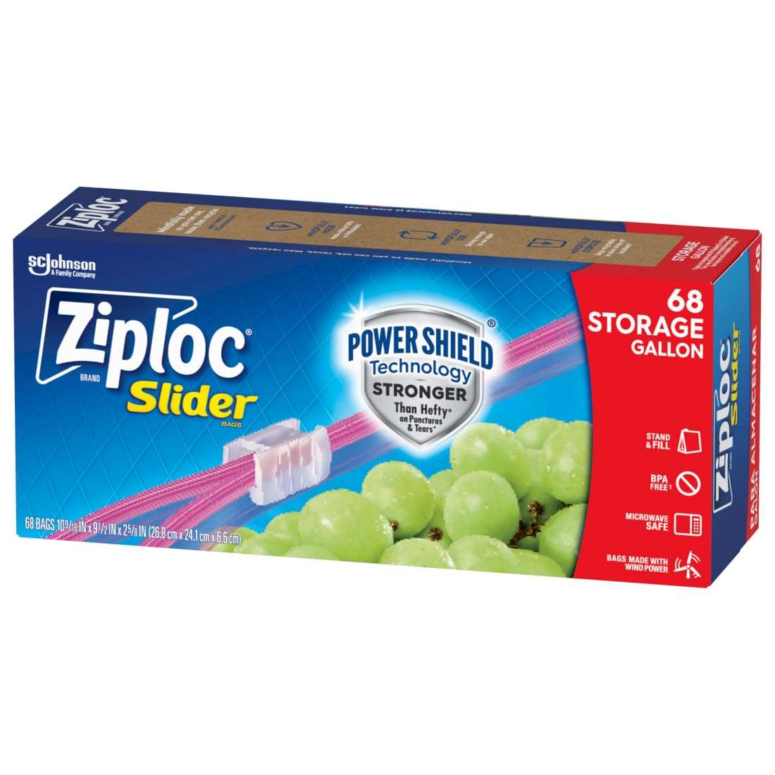Ziploc Gallon Food Storage Slider Bags, Power Shield Technology for More Durability, 68 Count - Image 1
