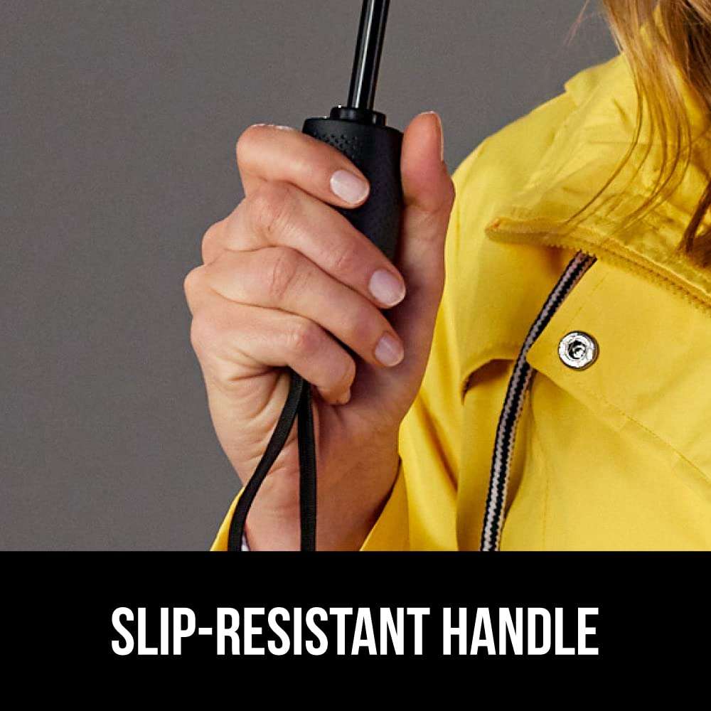 GORILLA GRIP Strong Stick Umbrella for Rain, Compact Travel One-Click Automatic Open Close, Lightweight, Portable, US Designed Reinforced Fiberglass Ribs, Wind Resistant, Easy Collapse, Black - Image 7