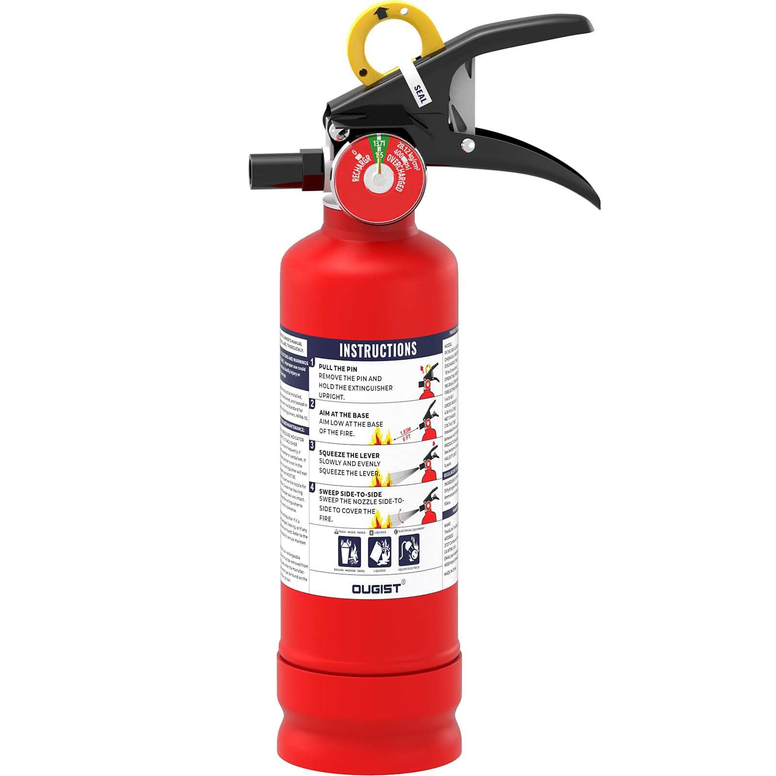 Ougist ABC Fire Extinguisher for Home & Vehicle - 2.5 lb 1-A:10-B:C Rated, Dry Chemical Fire Safety with Quick-Release Handle, Certified for Kitchen/Car/Boat Use-Model FF1KG - Image 1