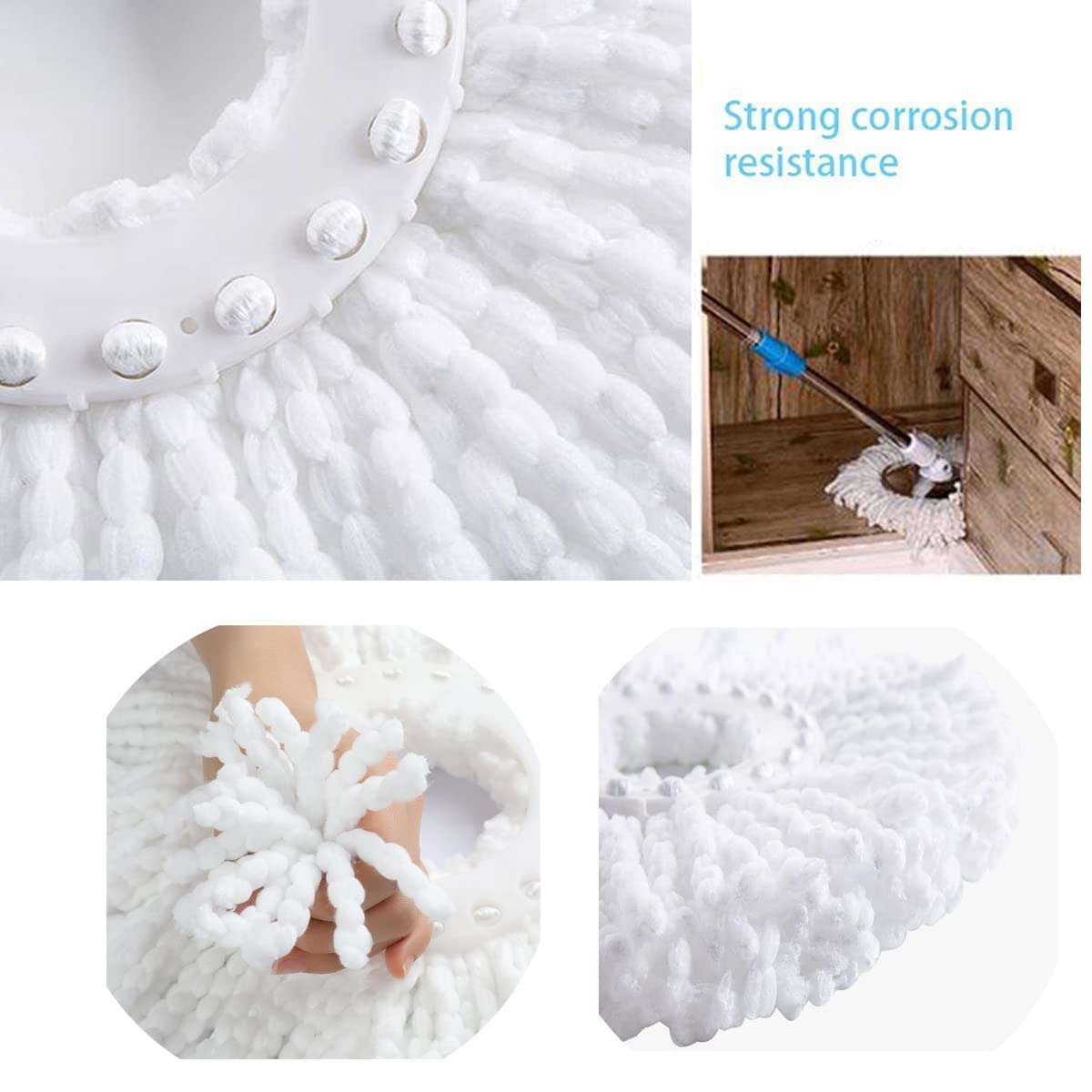 5 PCS Microfiber Replacement Mop Head Spin Mop Head Replacement 5-Pack, Microfiber Refill Heads Universal for 360 Spin Magic Mopping, Round Shape Standard Size White - Image 5
