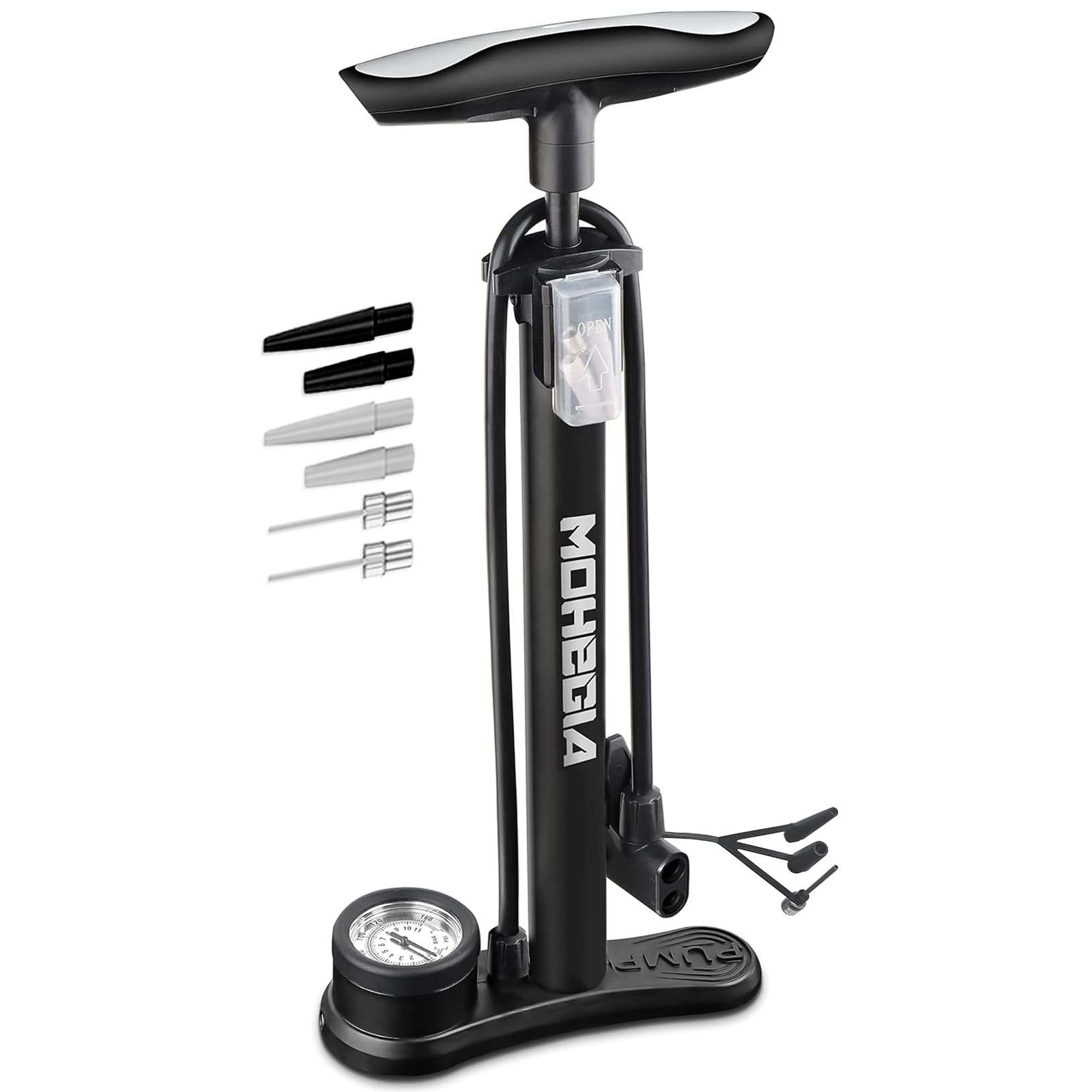 MOHEGIA Bike Floor Pump with Gauge: Air Bicycle Pump with High Pressure 160 PSI,Fits Schrader and Presta Valve -Inflator with Ball Pump Needles for MTB Road Bike, Ball, Balloon, Inflatables - Image 1