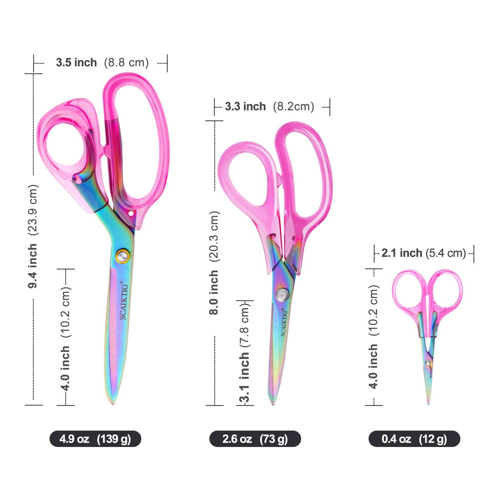 SCAIKTIG Acrylic Scissors Set, Office Scissors for Desk Heavy Duty, Pink Clear Comfort-Grip Handles and Titanium Coated Blades, Sharp Scissors all Purpose for Sewing, Art, Craft, School, Home Supplies - Image 3