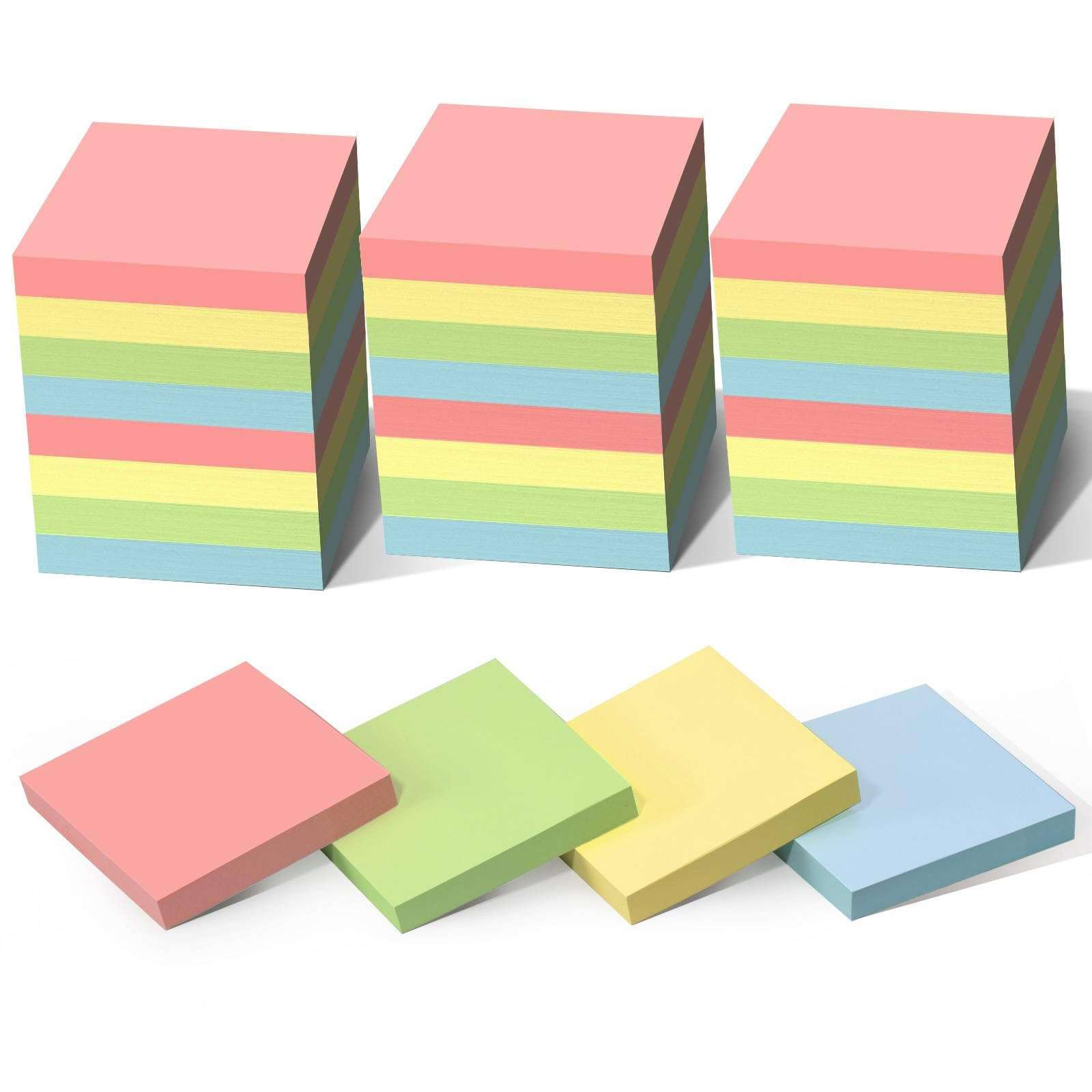 HappyHapi Sticky Notes 3x3 Inches Bulk 28 Pack 2800 Sheets Colored Self-Stick Pads, 100 Sheets/Pad, 4 Bright Colors (Yellow, Green, Pink, Blue) for Office Supplies, School, Home - Image 1