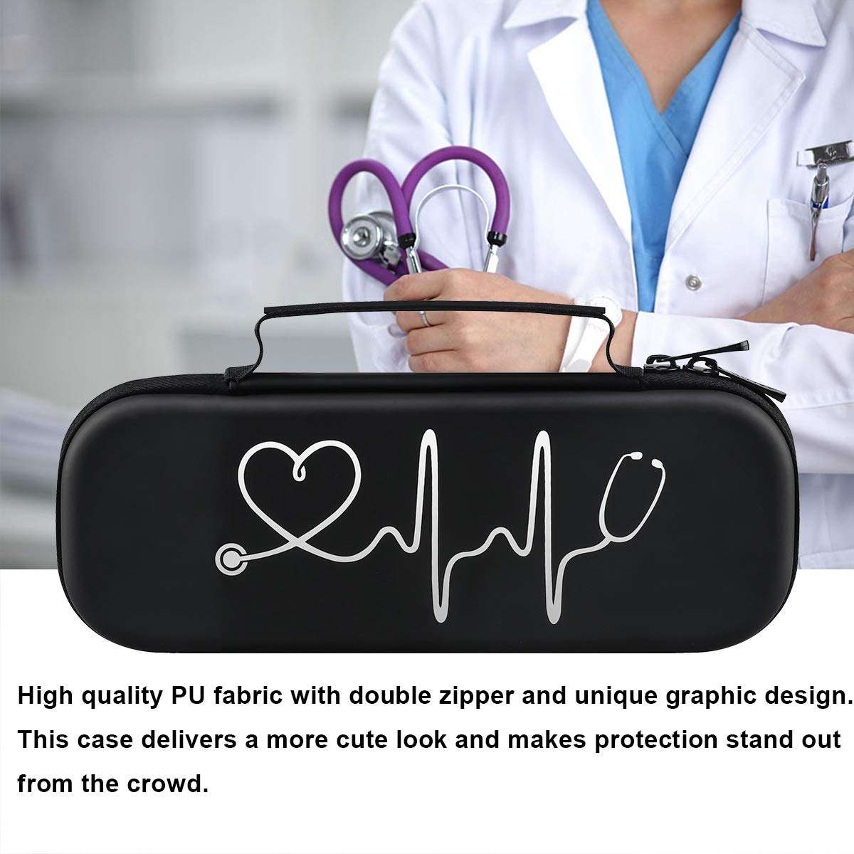 BOVKE Stethoscope Case for 3M Littmann Classic III, Lightweight II S.E, MDF Acoustica Deluxe Stethoscopes - Extra Room for Medical Bandage Scissors EMT Trauma Shear and LED Penlights, Black - Image 6