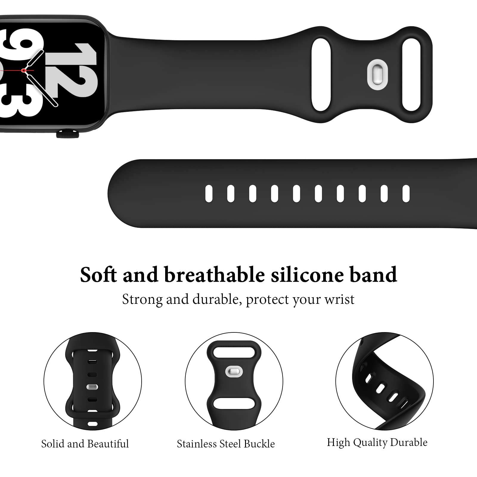 6 Pack Silicone Bands Compatible with Apple Watch Band 38mm 40mm 41mm 42mm 44mm 45mm 46mm 49mm Women Men, Soft Sport Strap Replacement Wristband for iWatch Series 10 9 8 SE 7 6 5 4 3 2 1 Ultra - Image 2