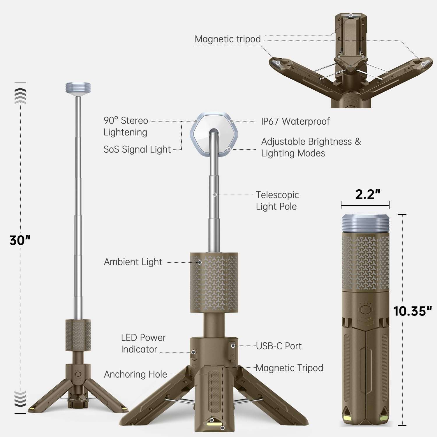 MORIKO Camping Lights Rechargeable Telescopic, Portable Collapsible Magnetic Lantern Camping Essentials, 10,500mAh IP67 Waterproof LED Flashlights, Camping Gear for Hiking Fishing Travel Emergency - Image 2