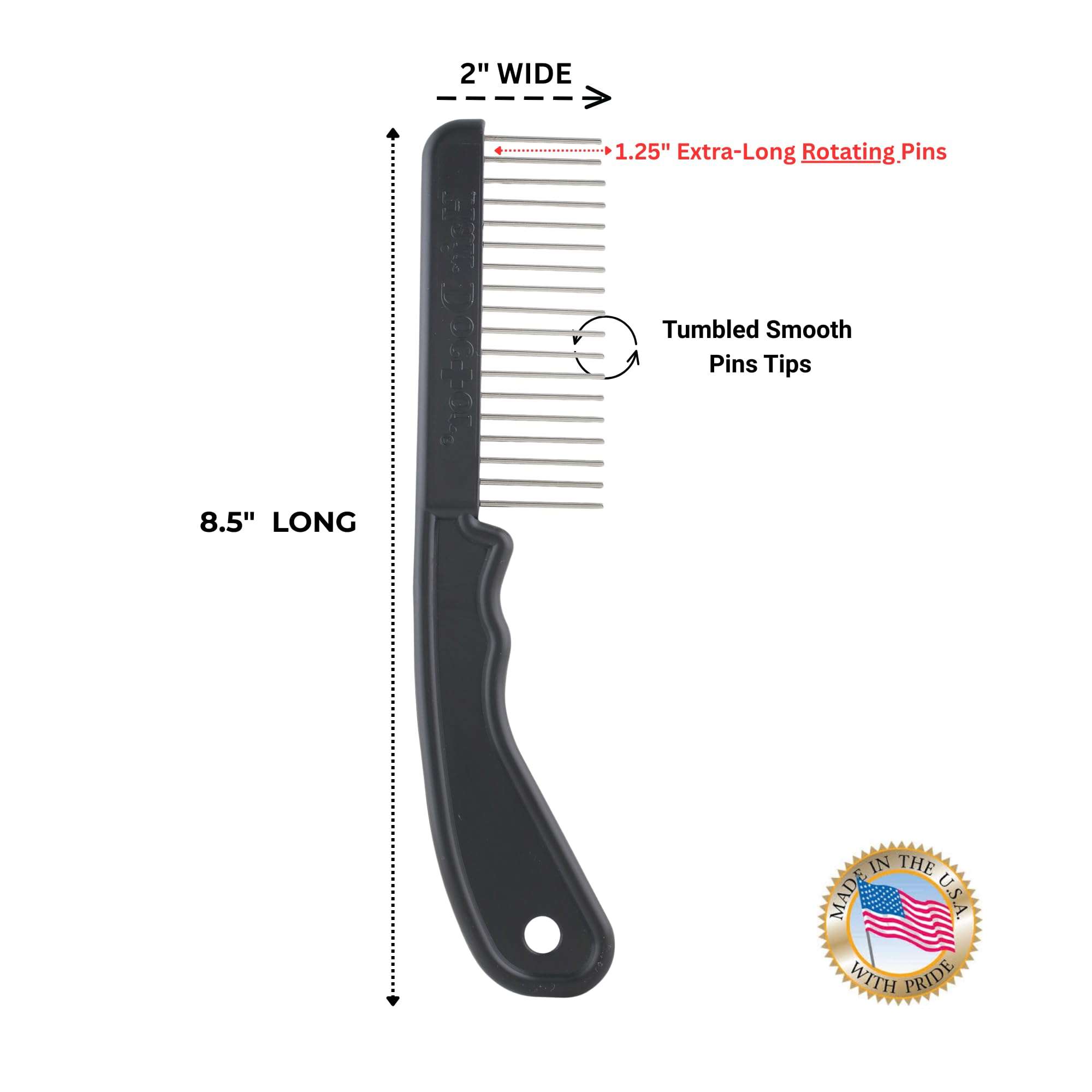 The Hair Doctor Extra Long Tooth Hair Comb 1 1/4 Inch with silky smooth rotating teeth reduces hair damage (Classic Black) - Image 3