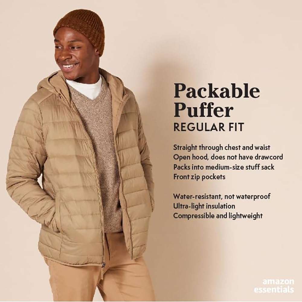 Amazon Essentials Men's Lightweight Water-Resistant Packable Hooded Puffer Jacket - Image 2