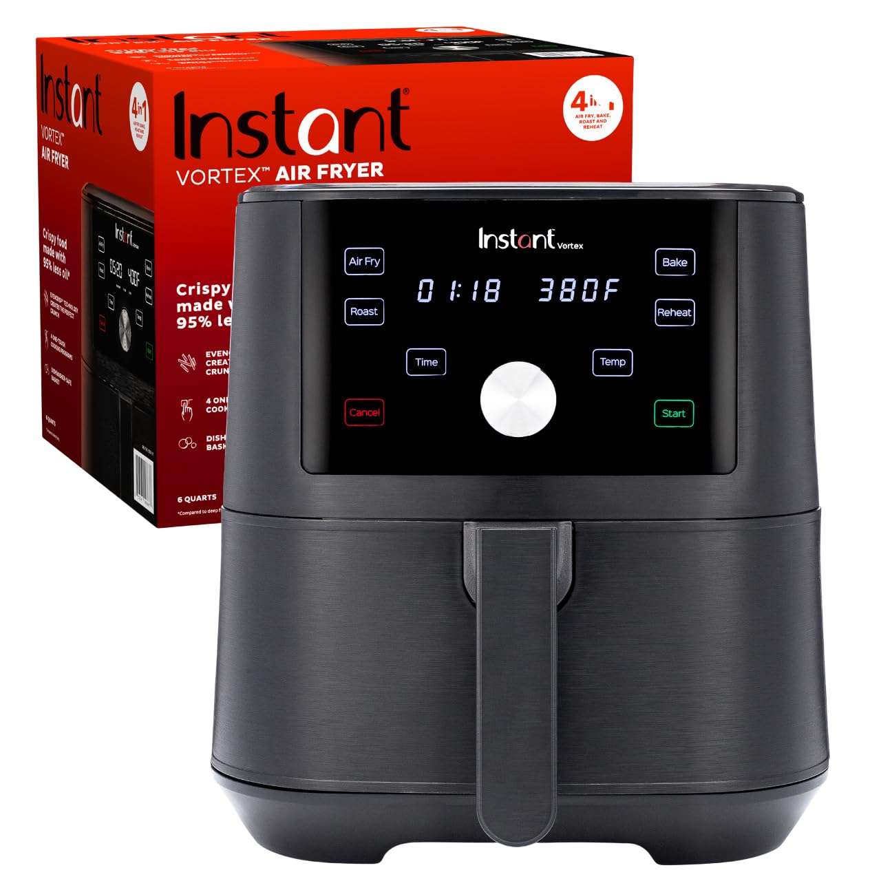 Instant Pot Vortex 6QT XL Air Fryer, 4-in-1 Functions that Crisps, Roasts, Reheats, Bakes for Quick Easy Meals, 100+ In-App Recipes, is Dishwasher-Safe, from the Makers of Instant Pot, Black - Image 1