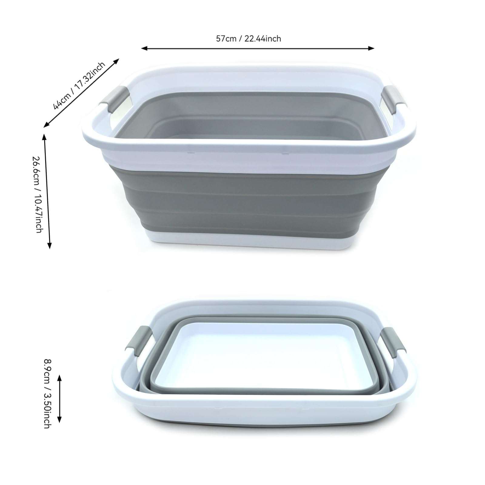 SAMMART 41L (10.8 gallon) Collapsible Plastic Laundry Basket-Foldable Pop Up Storage Container/Organizer-Portable Washing Tub-Space Saving Hamper, Water capacity: 32L (8.4 gallon) (Rectangular, Grey) - Image 3