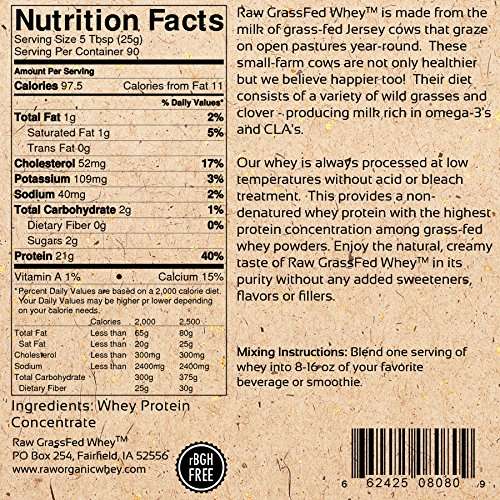 Raw Grass Fed Whey Protein Powder – Unflavored, Only 1 Ingredient: 100% Pure Grass-Fed Whey from Happy, Healthy Cows – Undenatured, Non-GMO, Hormone-Free, Gluten-Free, Made in USA, 5LB - Image 4