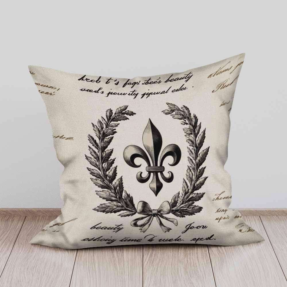 Beabes Cushion Covers Retro Letter Paper Fleur De Lis Vintage Style Square Soft,Pillow Cases Decor for Couch Bedroom Sofa Living Pack of 2 Size 18X18 Inch - Image 6