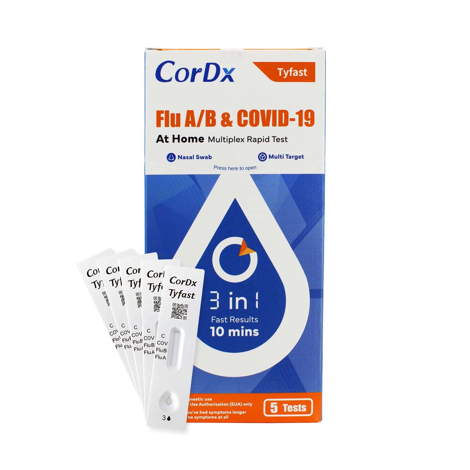 CorDx TyFast 10 Mins Flu A/B & Covid 19 Multiplex Rapid Test, Results in 10 Minutes—Precision Skip The 15 Wait, EUA Authorized, at Home 3 in 1 Combo Kit, 5 Tests, Use-Friendly & No Discomfort - Image 2