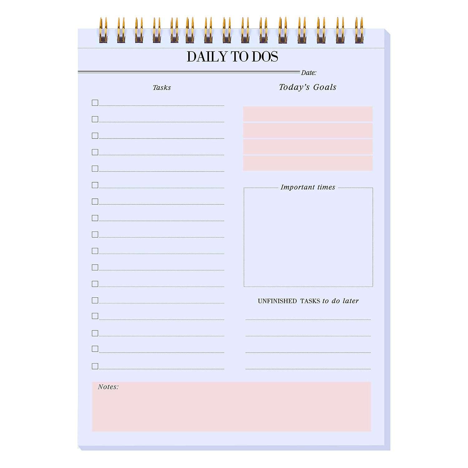 KAICN Daily to Do Notepads - Task Checklist planner, Time Management planner, To Do lists, Organizer with Today's Goals, Notes, 52 Undated Agenda Tear-off Sheets, 6.5 x 9.8 inches (Pink) - Image 1