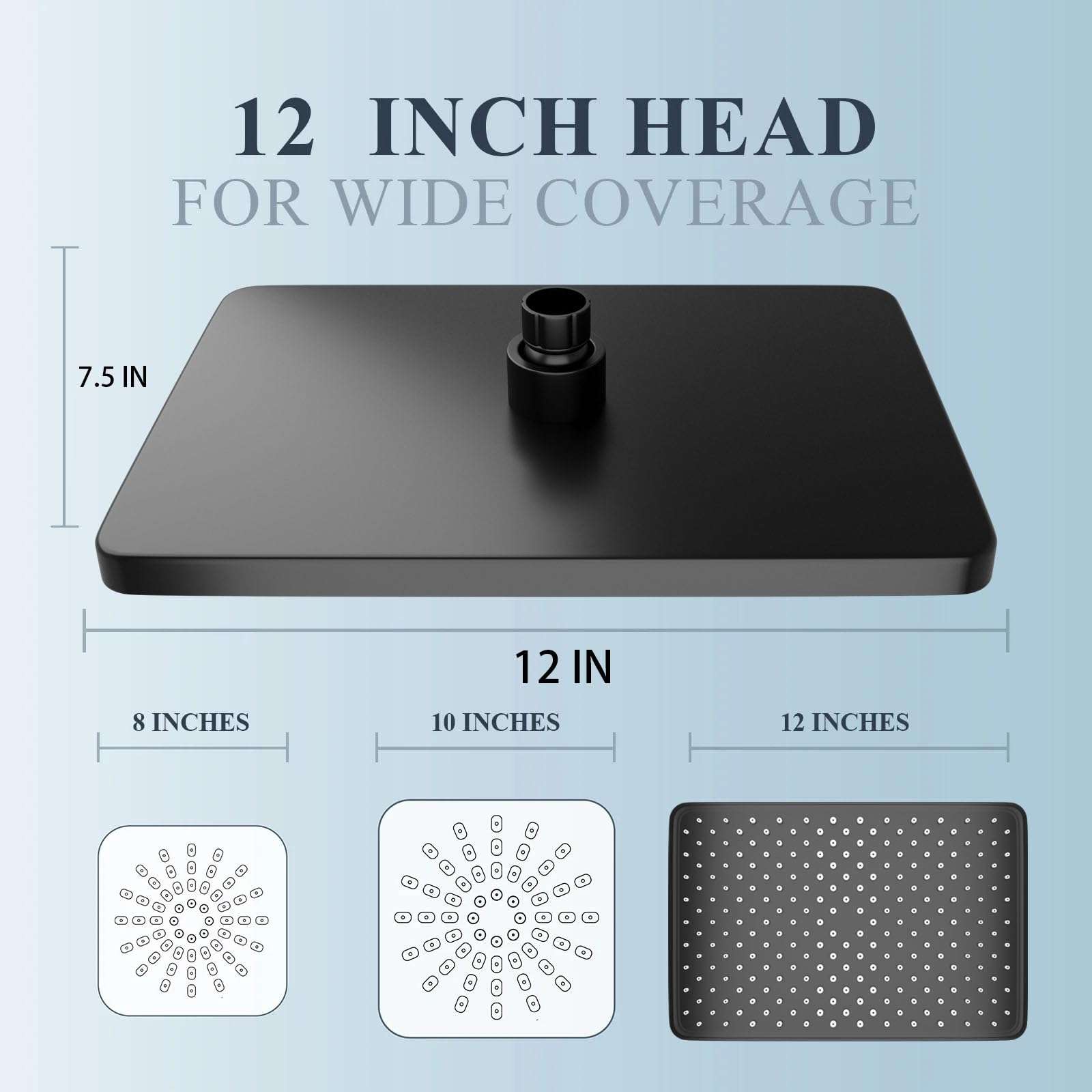 12 Inch Shower Head, High Pressure Rainfall/Handheld Dual Shower Combo- Upgrade Extension Arm Height Adjustable - Handheld Shower Wand and Hose Black, Matte Black (12Inch Showerheads) - Image 2