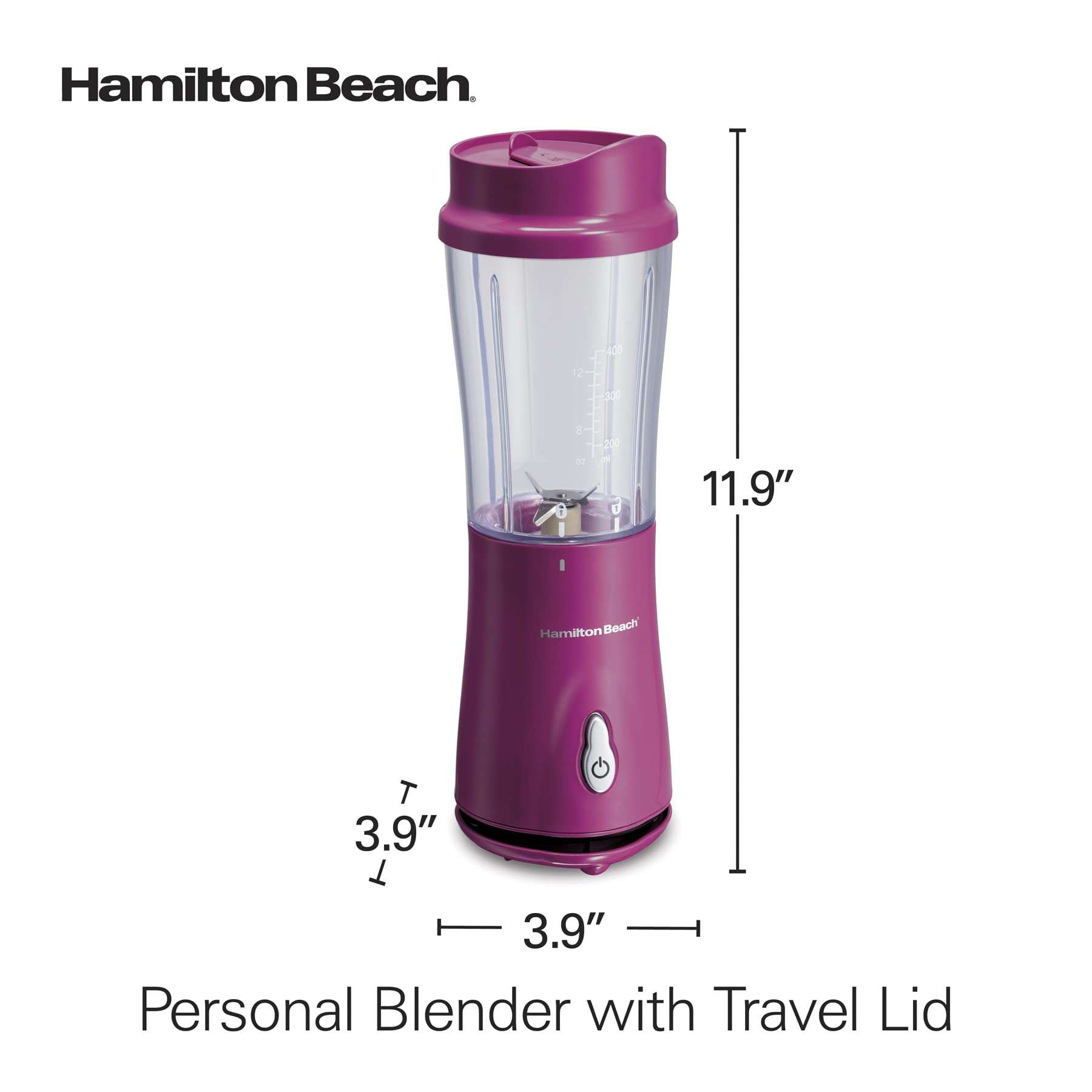 Hamilton Beach Portable Blender for Shakes and Smoothies with 14 Oz BPA Free Travel Cup and Lid, Durable Stainless Steel Blades for Powerful Blending Performance, Raspberry (51131) - Image 2