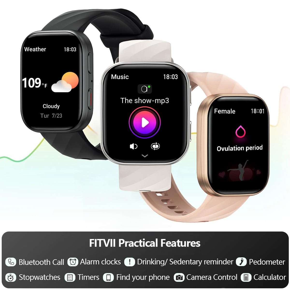 FITVII Health & Fitness Tracker (Answer/Make Calls), Smart Watch with 24/7 Heart Rate and Blood Pressure, Sleep Tracking, Blood Oxygen Monitor, 120+ Sport Modes Activity Tracker for Women Men - Image 6