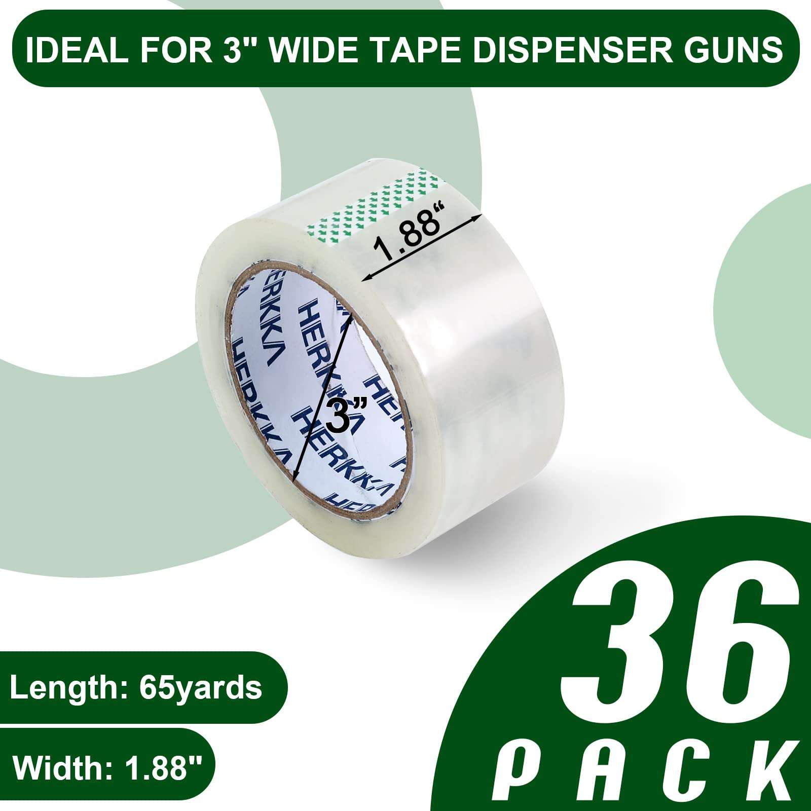 HERKKA Clear Packing Tape, 36 Rolls Heavy Duty Packaging Tape for Shipping Packaging Moving Sealing, Thicker Clear Packing Tape, 1.88 inches Wide, 65 Yards Per Roll, 2340 Total Yards - Image 3