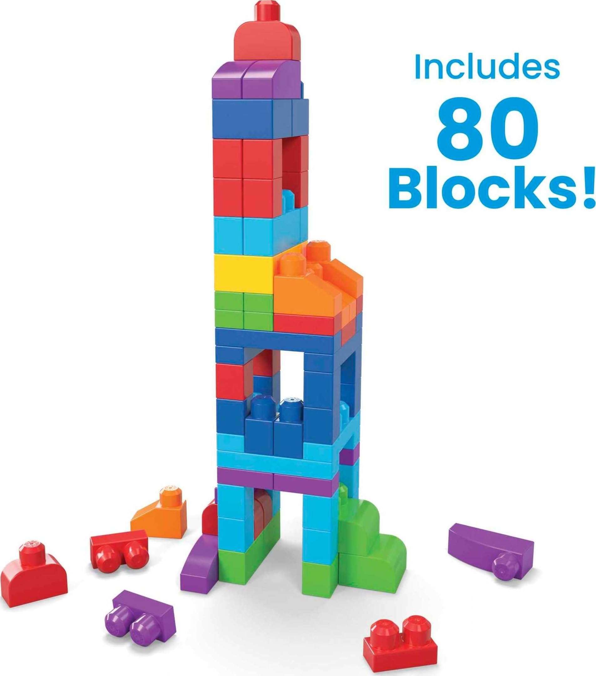 MEGA BLOKS First Builders Toddler Blocks Toys Set, Big Building Bag with 80 Pieces and Storage, Blue, Ages 1+ Years - Image 4