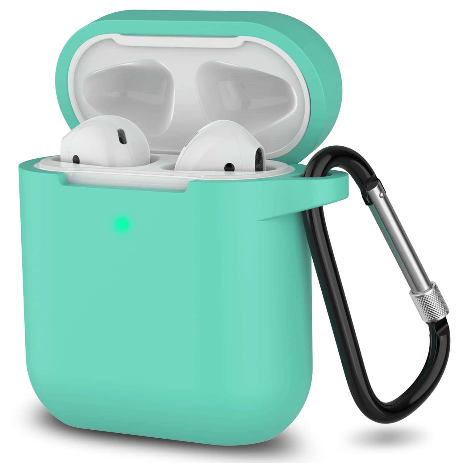SATLITOG Case Cover with Secure Lock Keychain, Protective Silicone Cover Compatible with Apple AirPods 2nd & 1st Charging Case - Mint Green - Image 1
