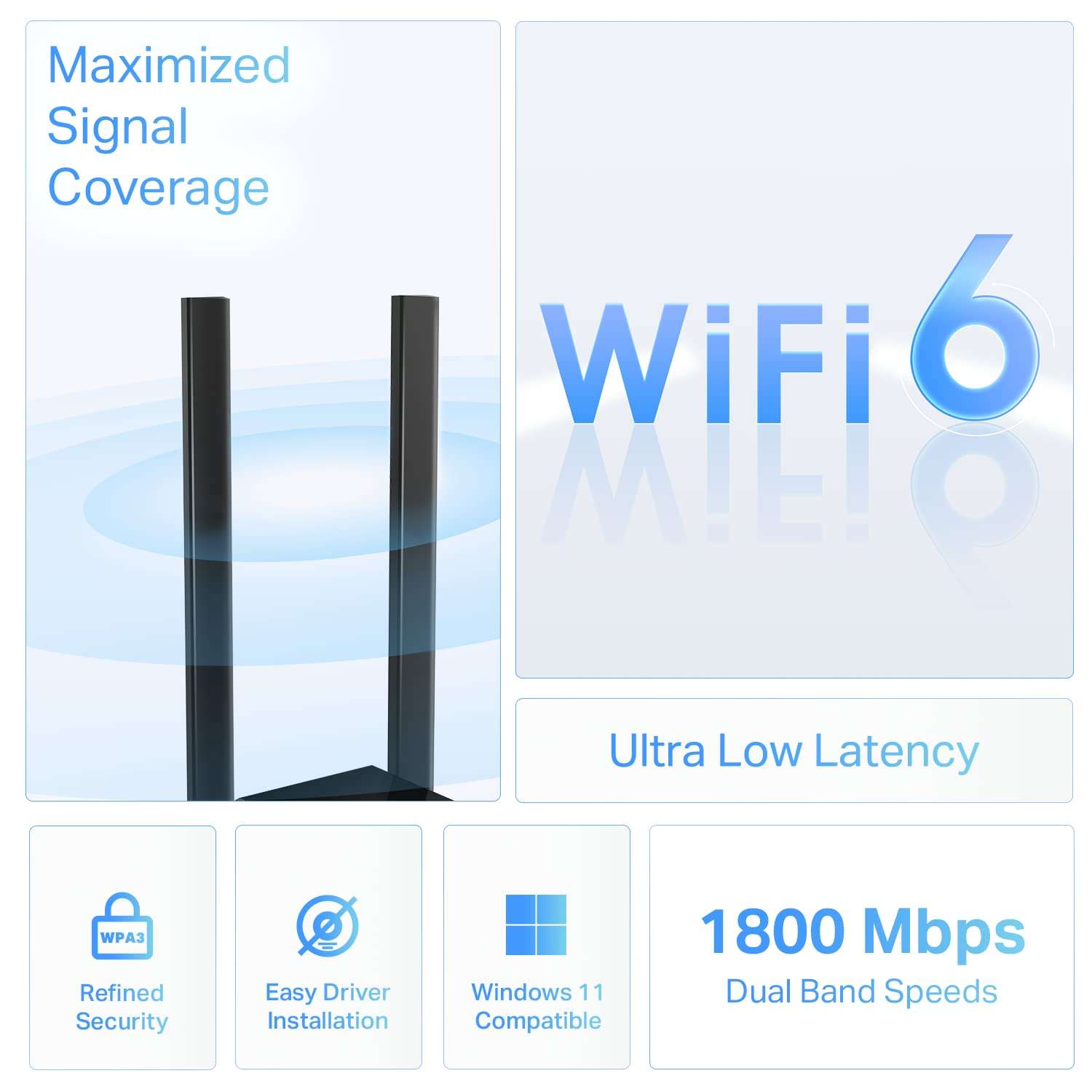TP-Link WiFi 6 USB Adapter for Desktop PC - (Archer TX20U Plus) AX1800 Wireless Network Adapter with 2.4GHz, 5GHz, High Gain Dual Band 5dBi Antenna, WPA3, Supports Windows 11/10 - Image 2